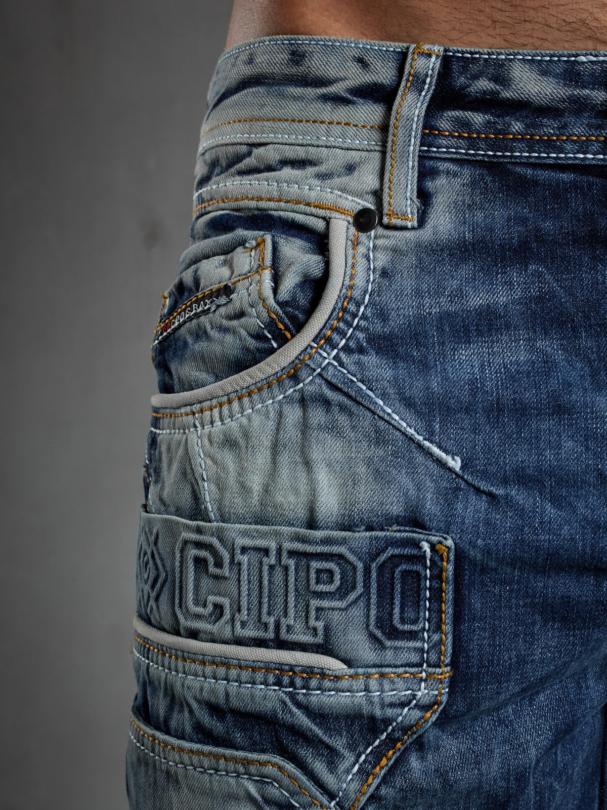 CD391 Herren bequeme Jeans mit Kontrastnähten und Seitentaschen