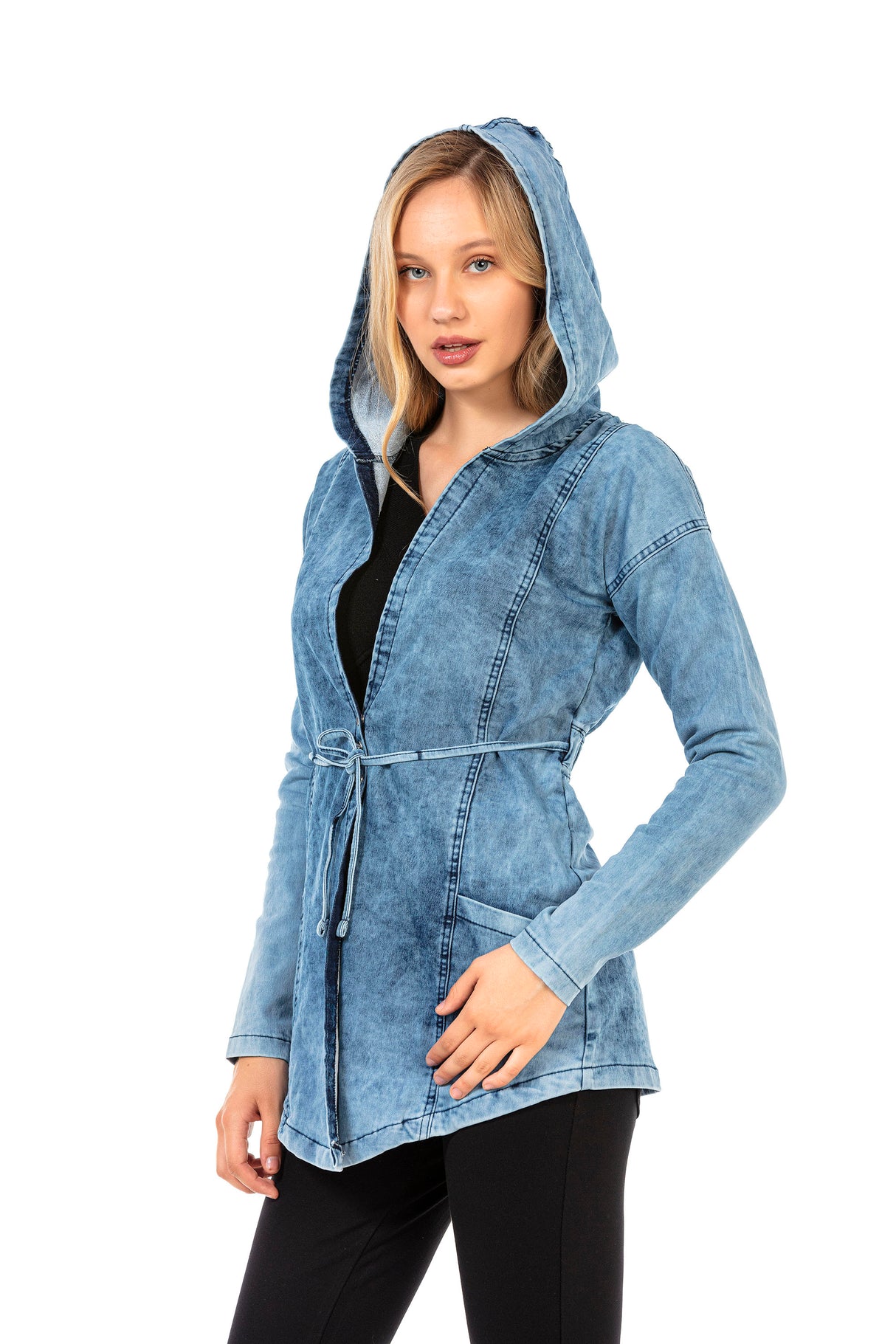 WJ115 women's denim jacket with a practical lacing