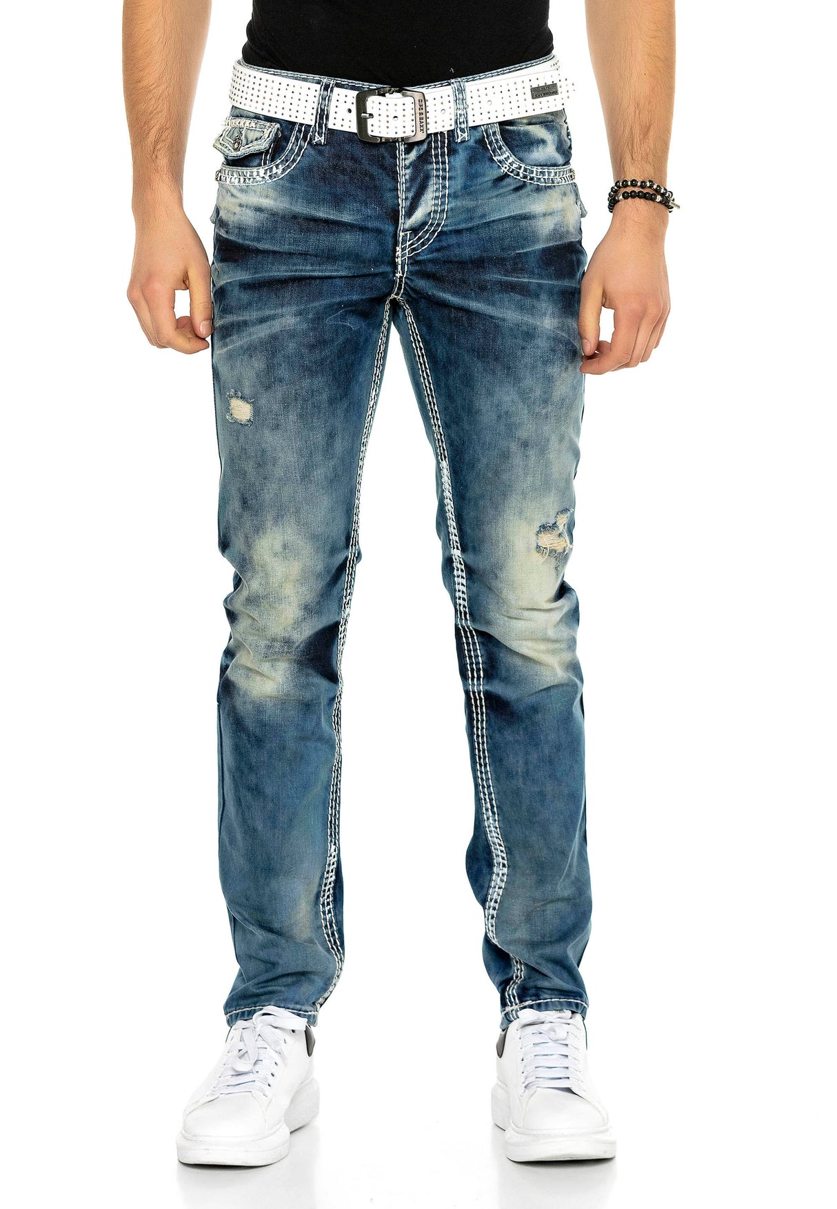 CD149 Jeans confortable pour hommes, look usé et cool coupe droite
