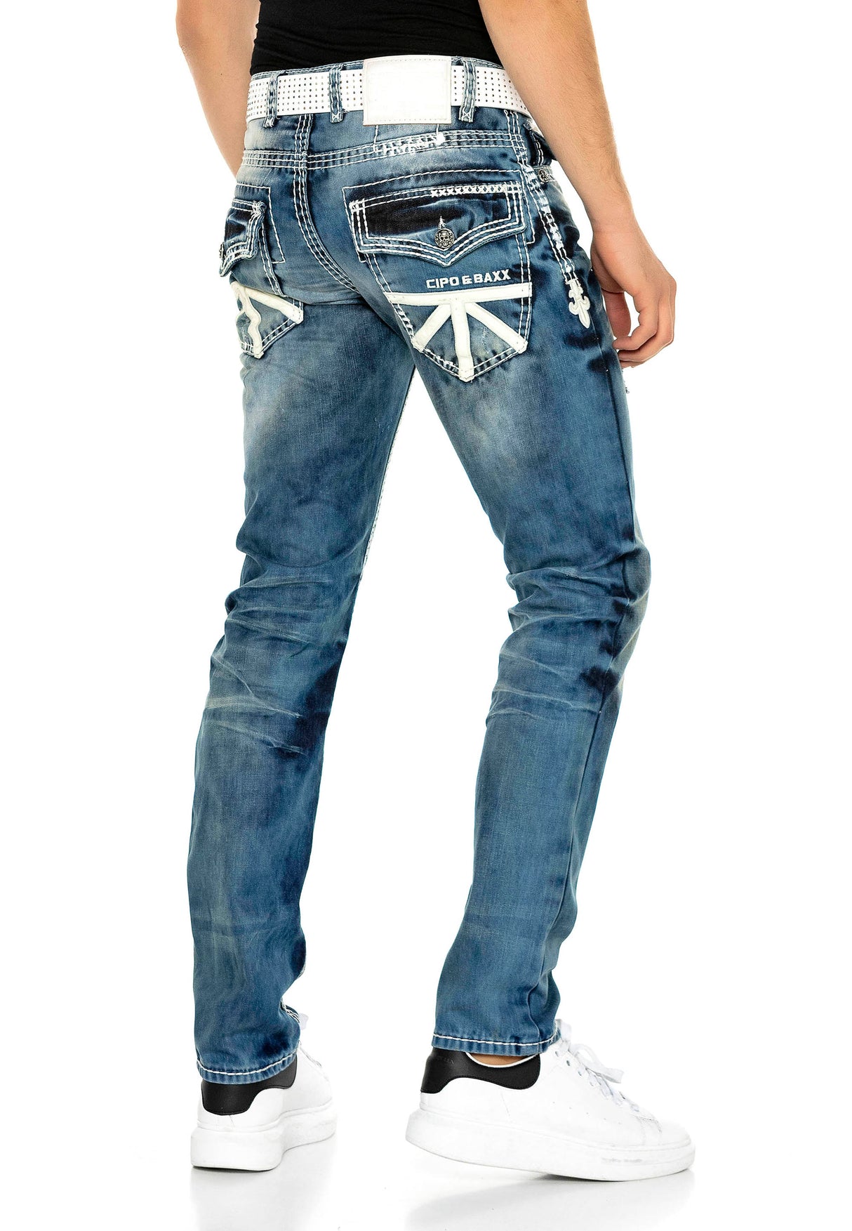 CD149 Jeans confortable pour hommes, look usé et cool coupe droite