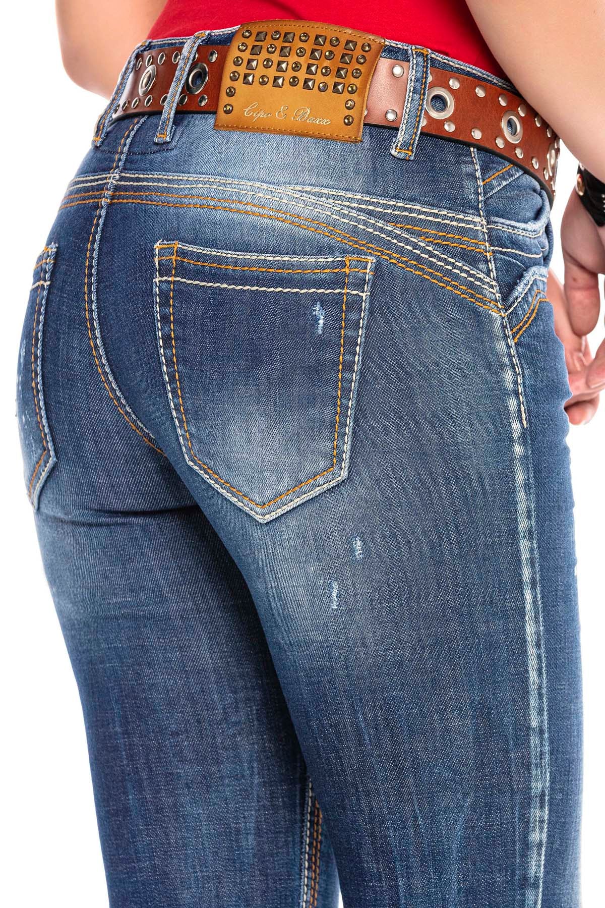 WD433 Women Slim-Fit jeans with contrast-colored seams