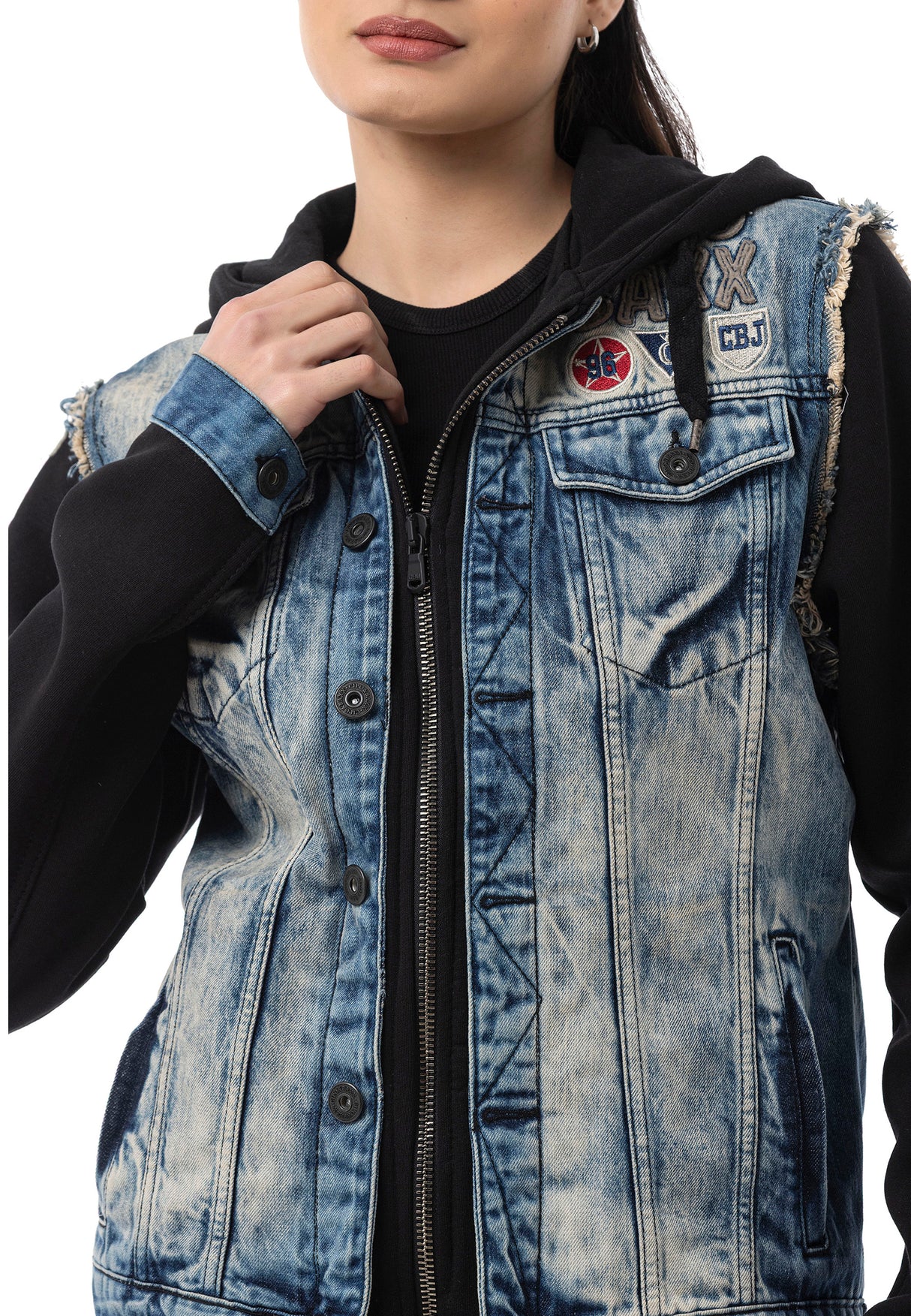 WJ235 Damen Jeansjacke mit Kapuze