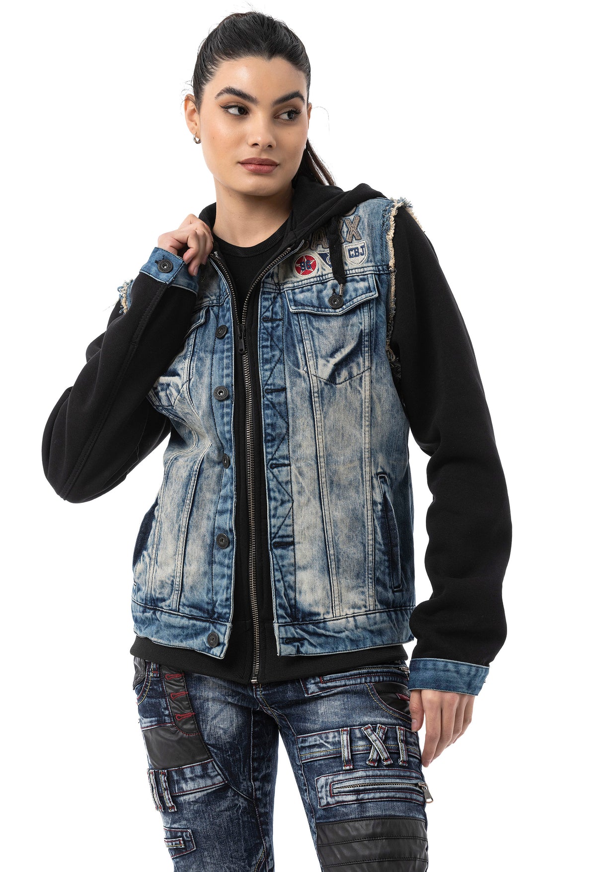 WJ235 Damen Jeansjacke mit Kapuze