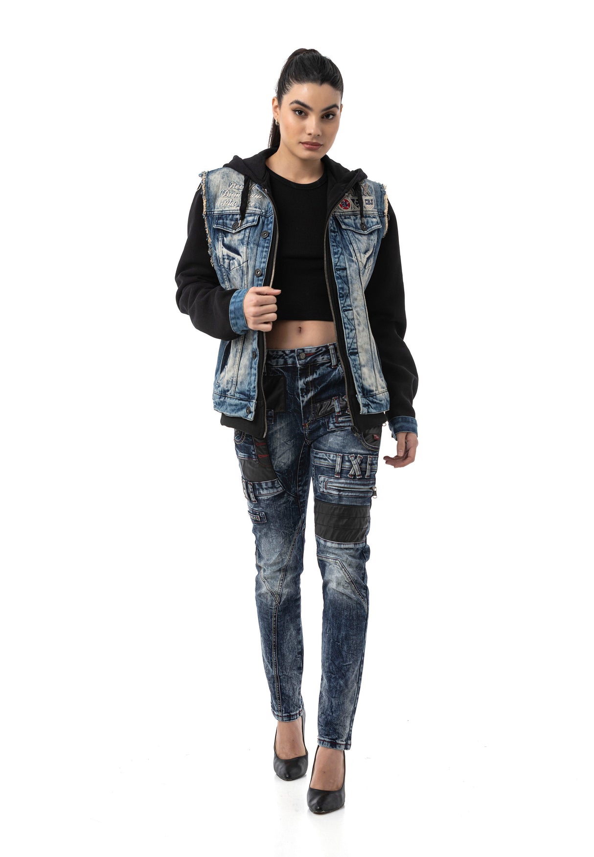 WJ235 Damen Jeansjacke mit Kapuze