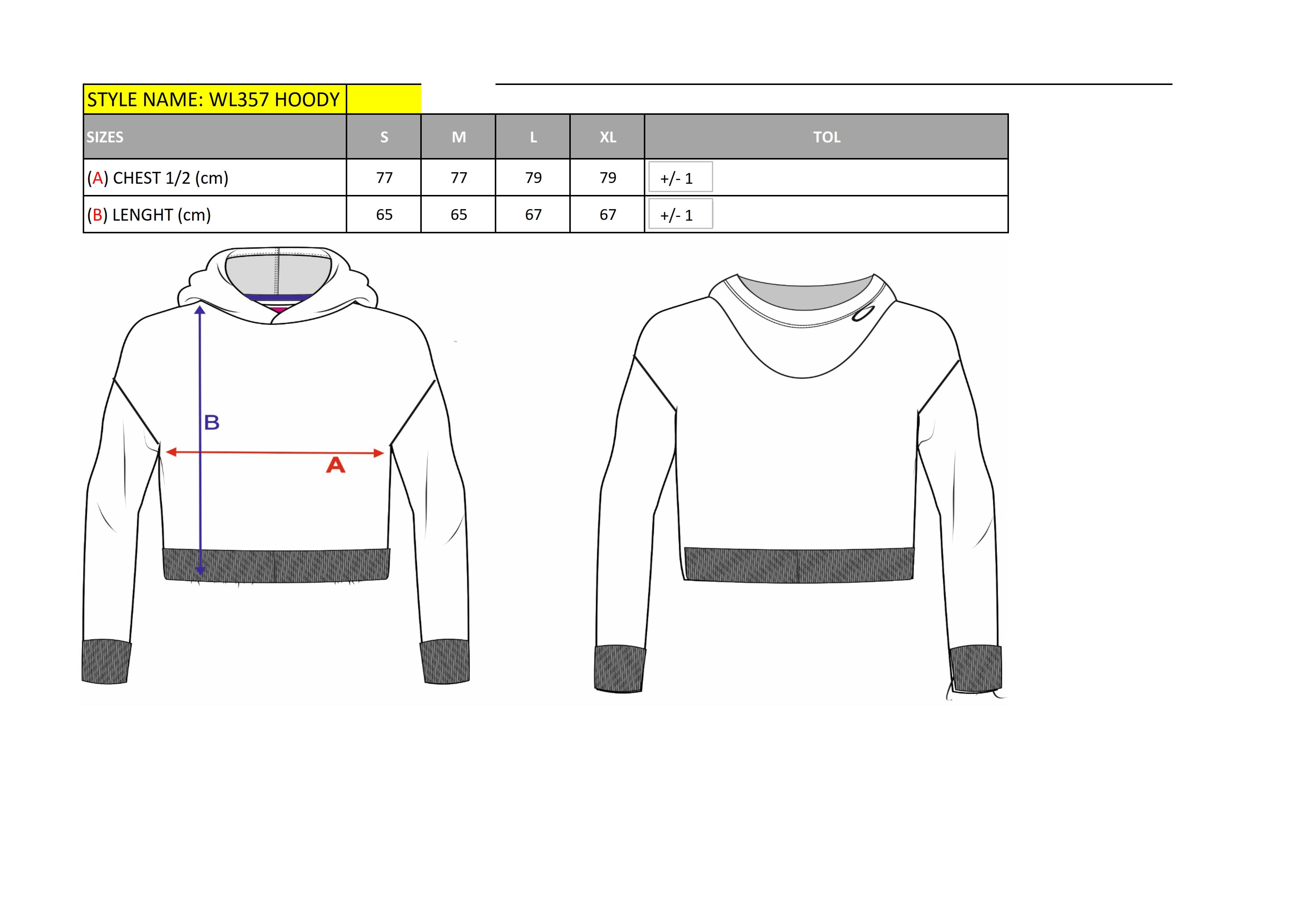 WL357 Dames Sweatshirt size chart