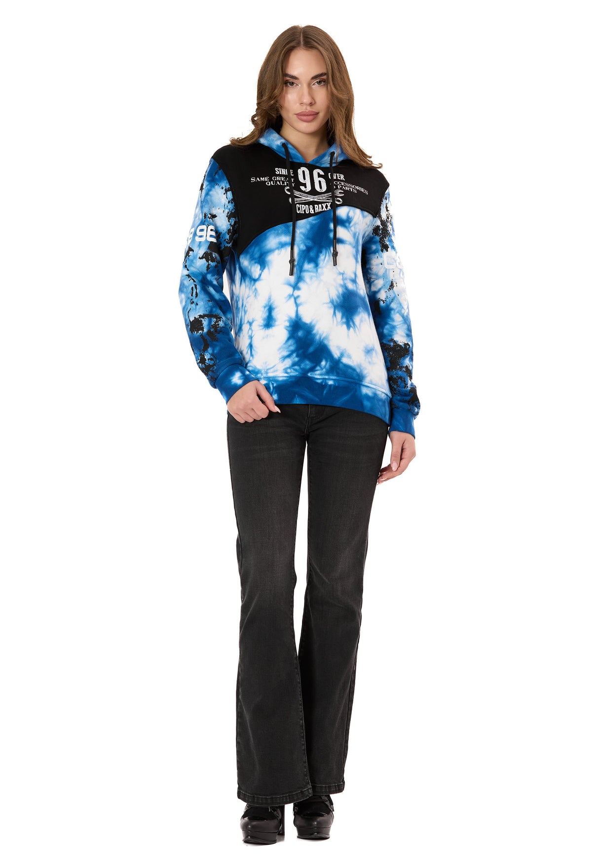 WL382 Damen Hoodie – Tie-Dye Sweatshirt mit Print, Kapuze & Kängurutasche