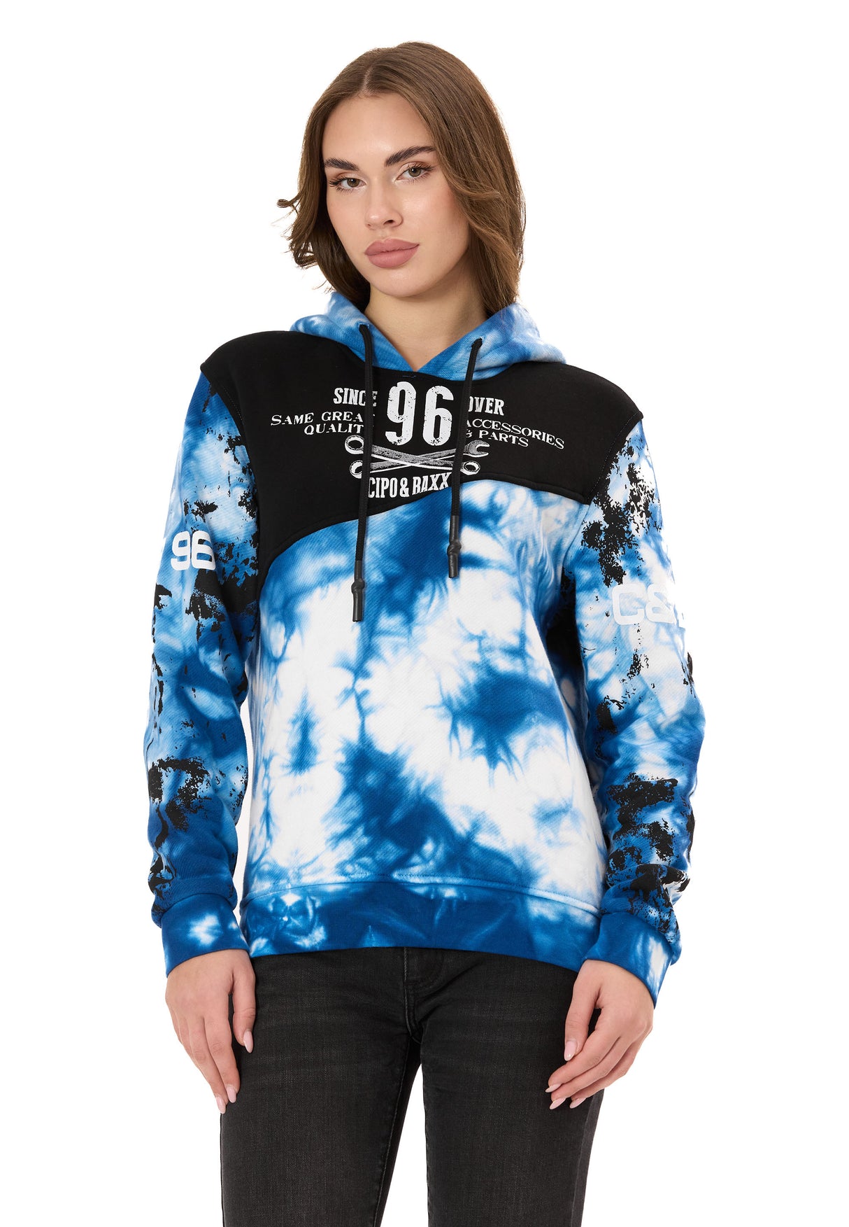 WL382 Damen Hoodie – Tie-Dye Sweatshirt mit Print, Kapuze & Kängurutasche