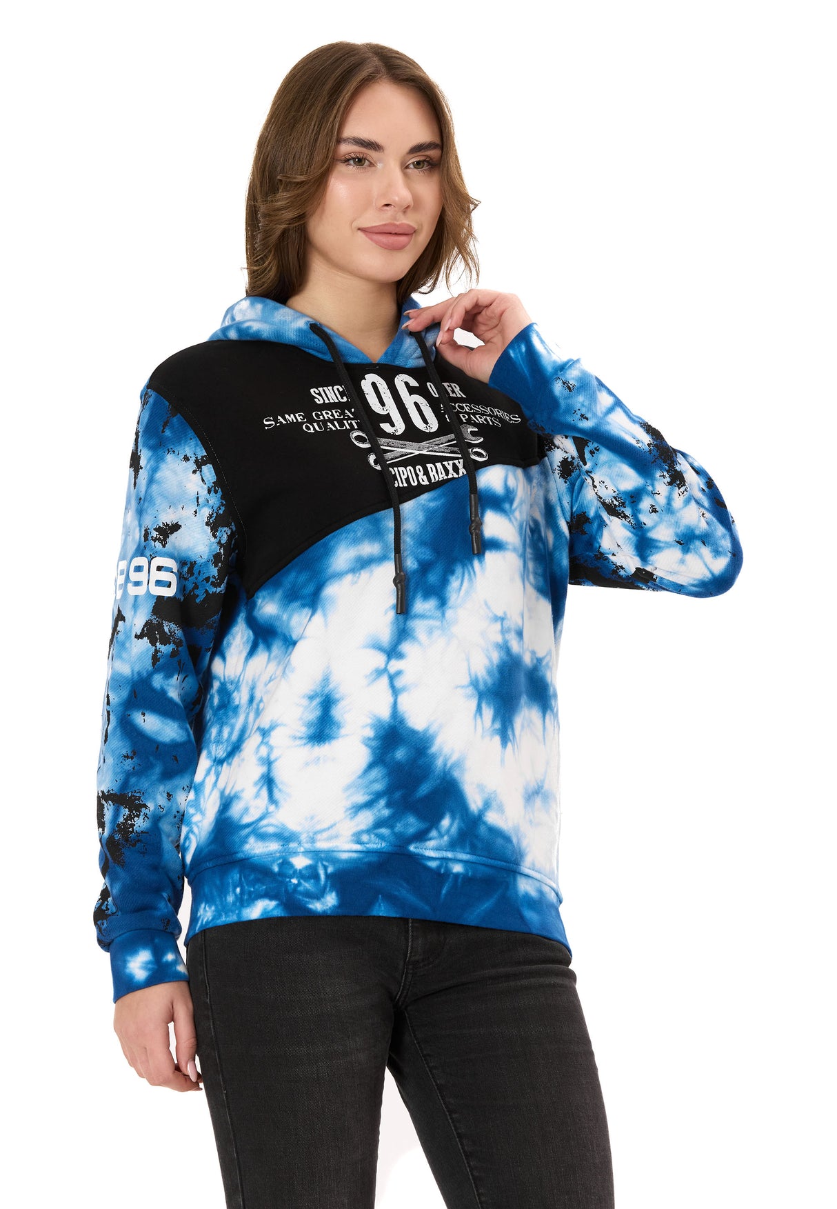 WL382 Damen Hoodie – Tie-Dye Sweatshirt mit Print, Kapuze & Kängurutasche