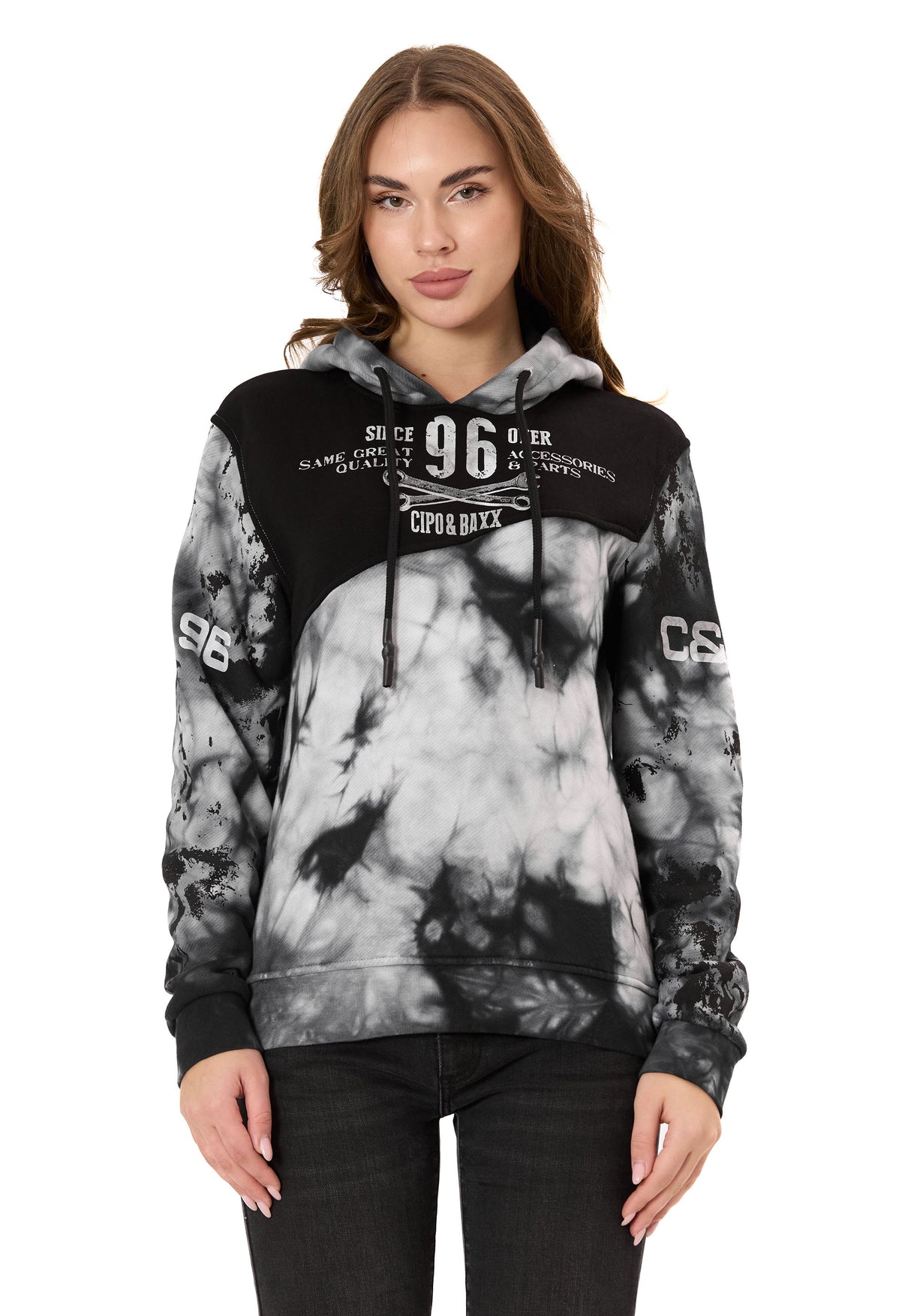 WL382 Damen Hoodie – Tie-Dye Sweatshirt mit Print, Kapuze & Kängurutasche