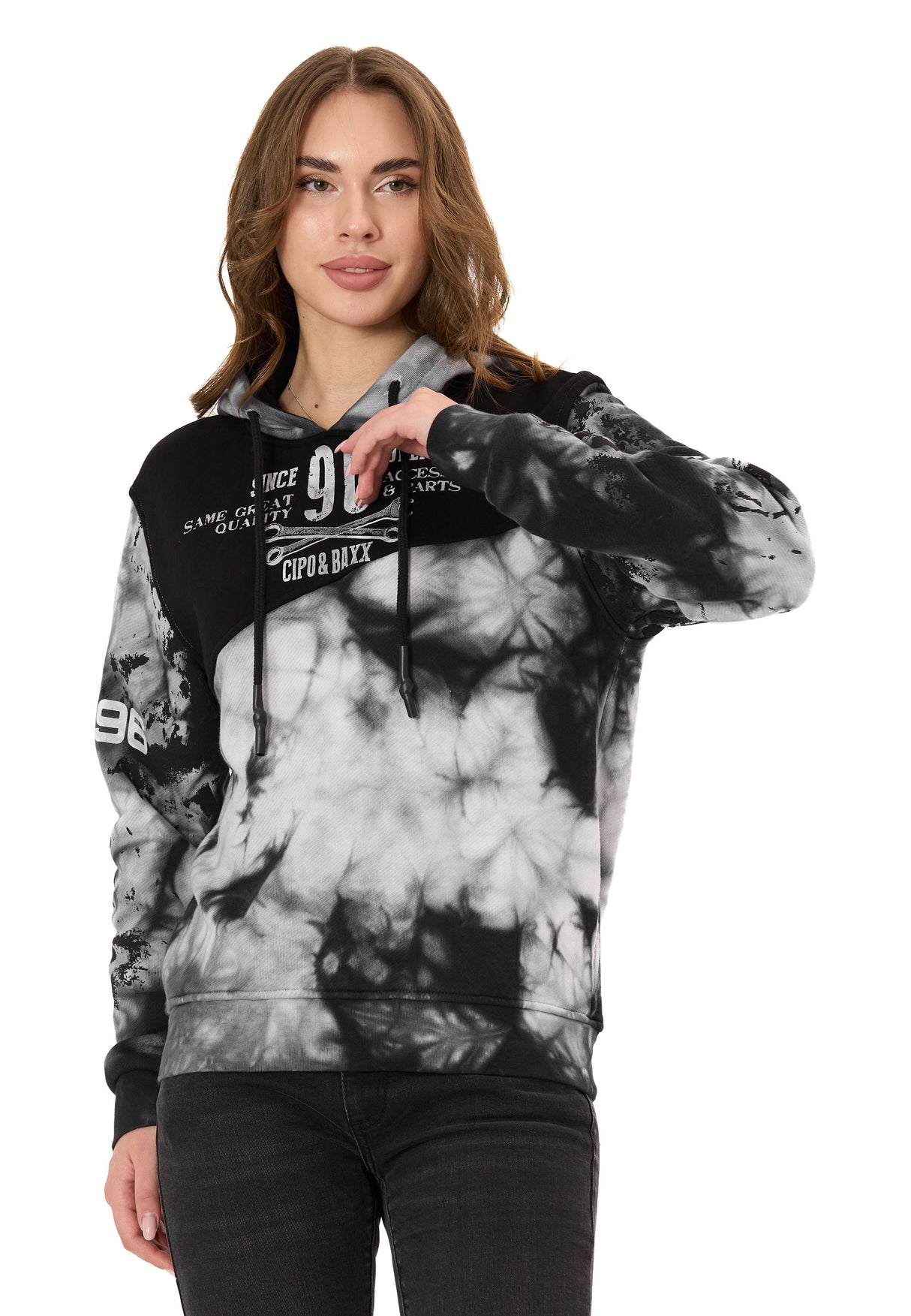 WL382 Damen Hoodie – Tie-Dye Sweatshirt mit Print, Kapuze & Kängurutasche