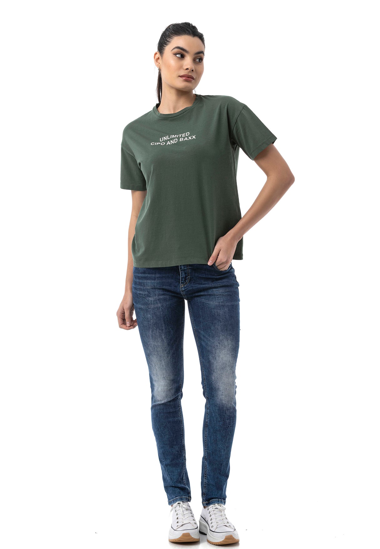 WT390 Dames T‑Shirt – Relaxed Fit, Logo Print