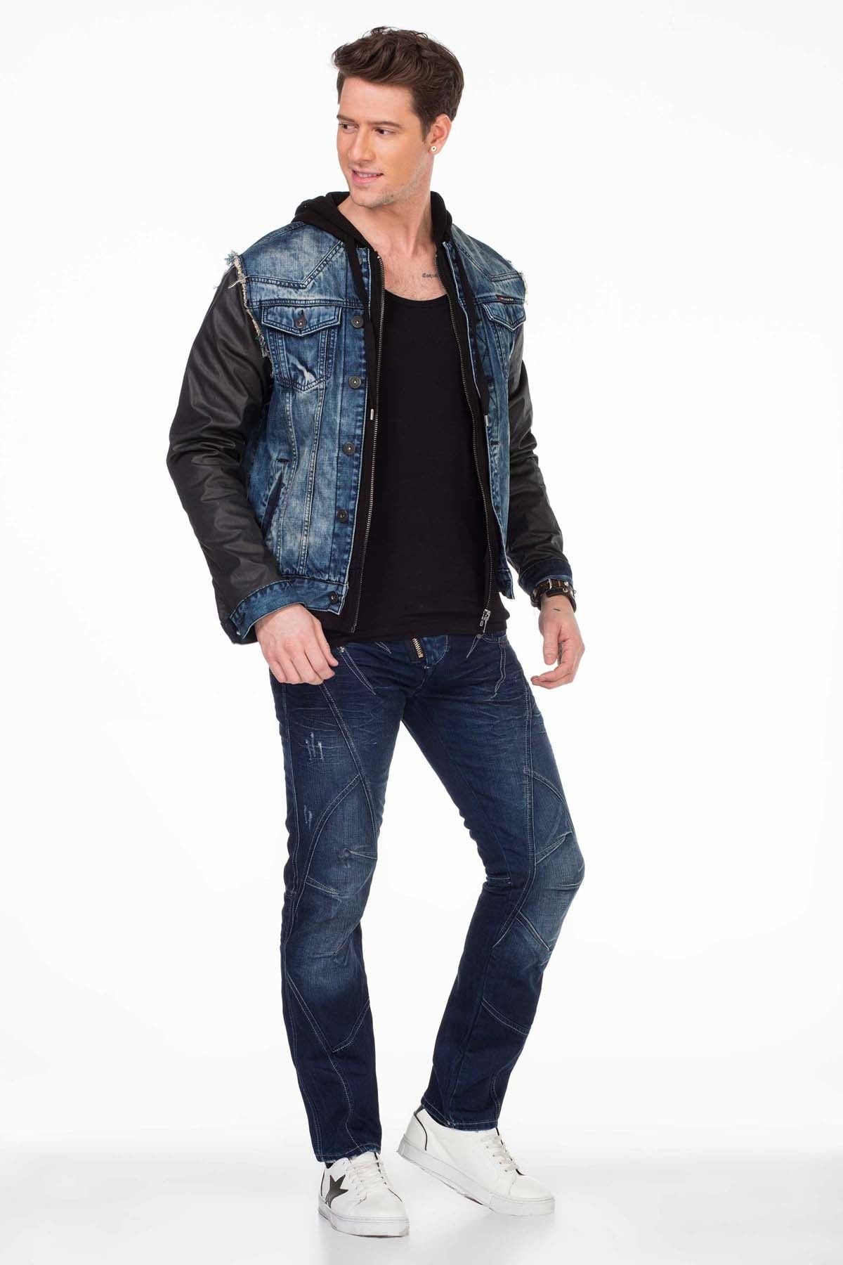 C-1290 kurtka męska jeansowa z kapturem