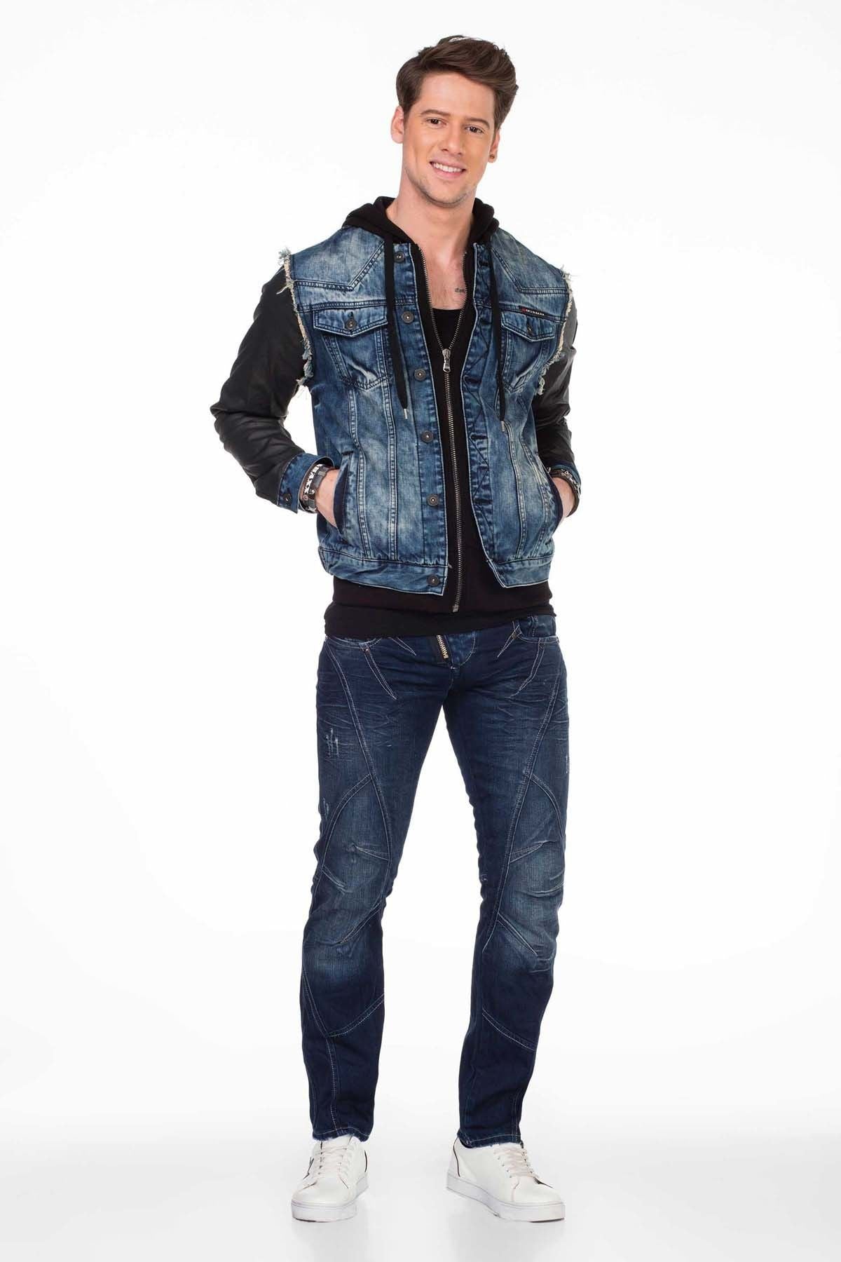 C-1290 kurtka męska jeansowa z kapturem