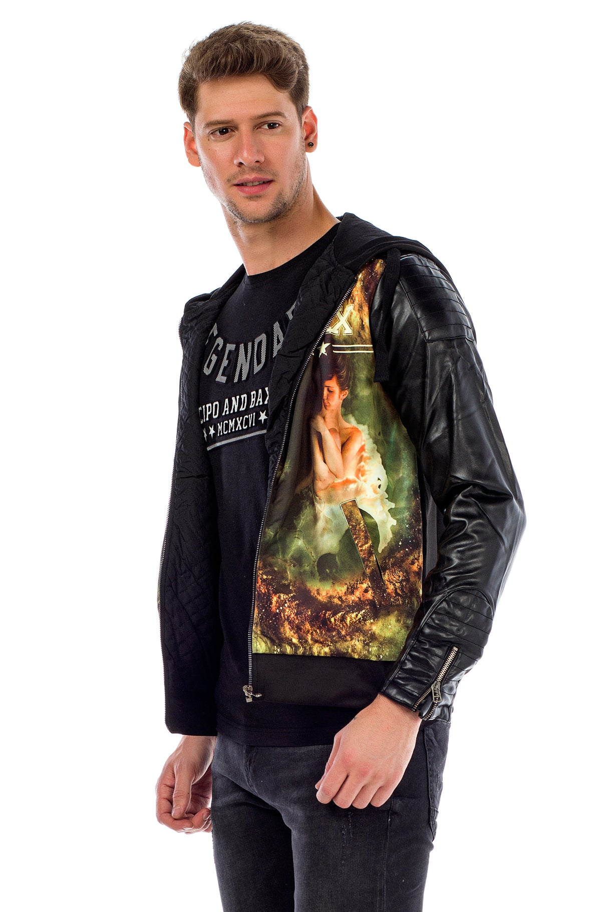 C44610 bluza męska z poliuretanowymi rękawami