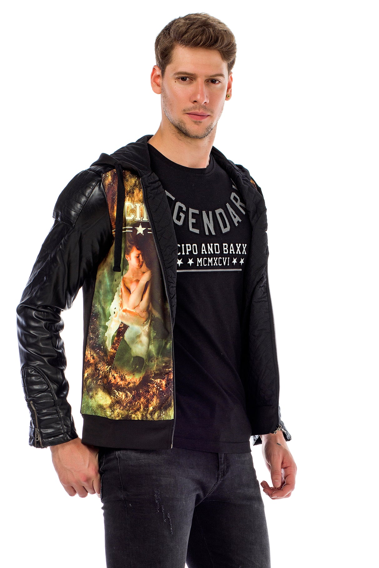 C44610 bluza męska z poliuretanowymi rękawami