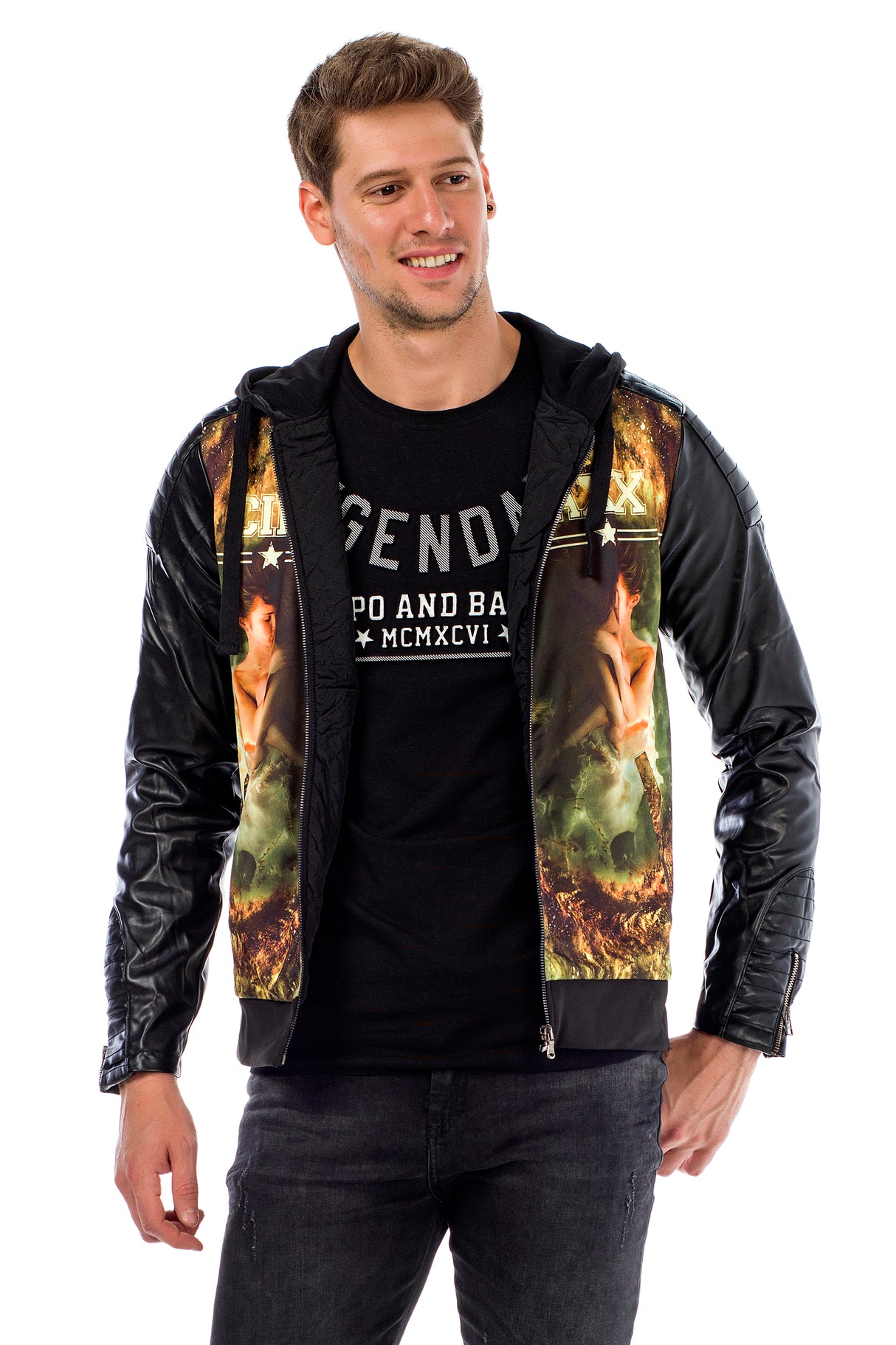 C44610 bluza męska z poliuretanowymi rękawami