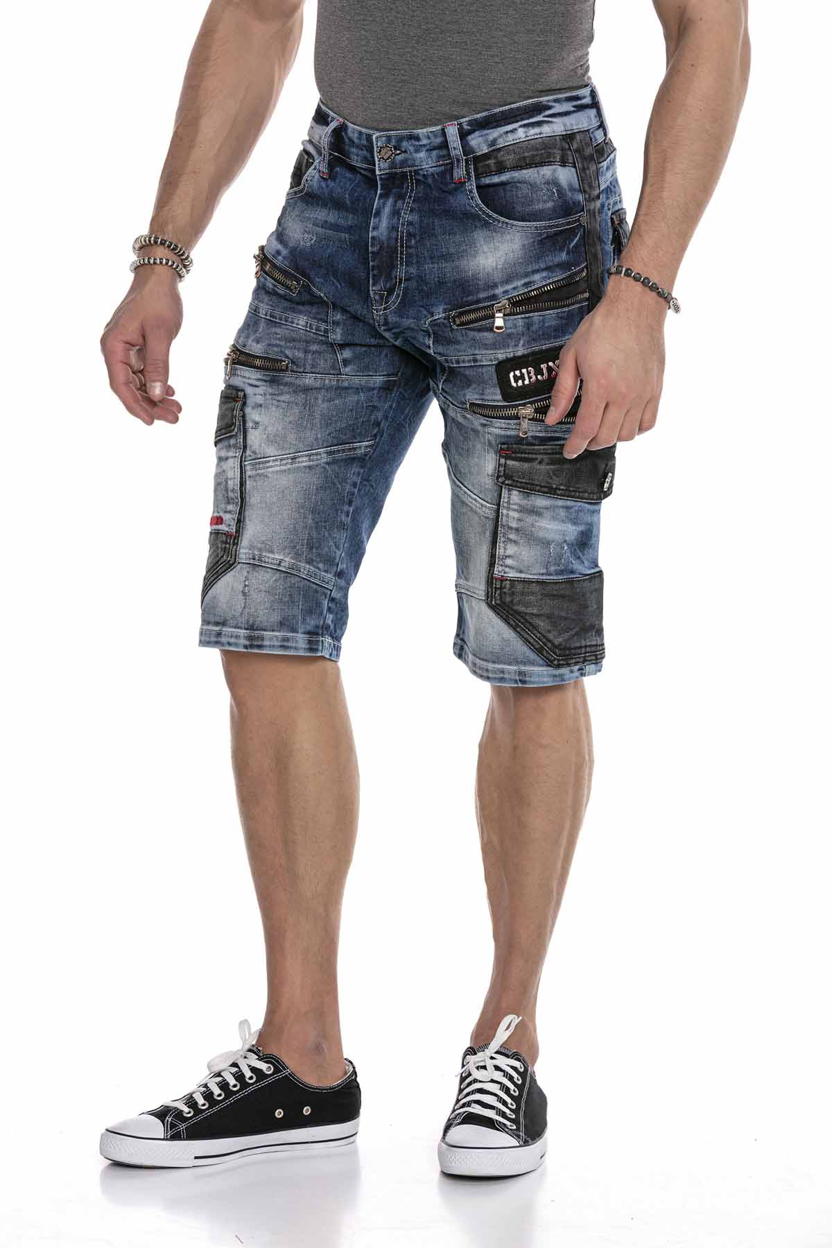 CK234 szorty męskie capri z ozdobnymi zamkami