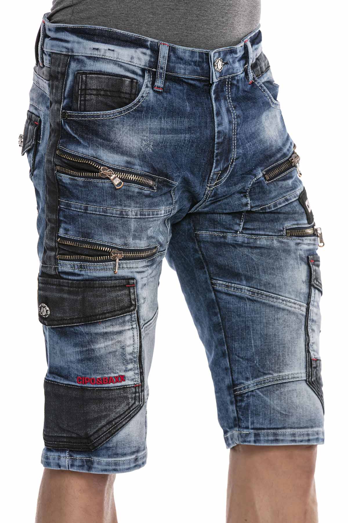 CK234 szorty męskie capri z ozdobnymi zamkami