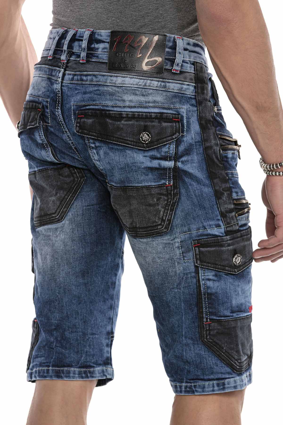 CK234 szorty męskie capri z ozdobnymi zamkami