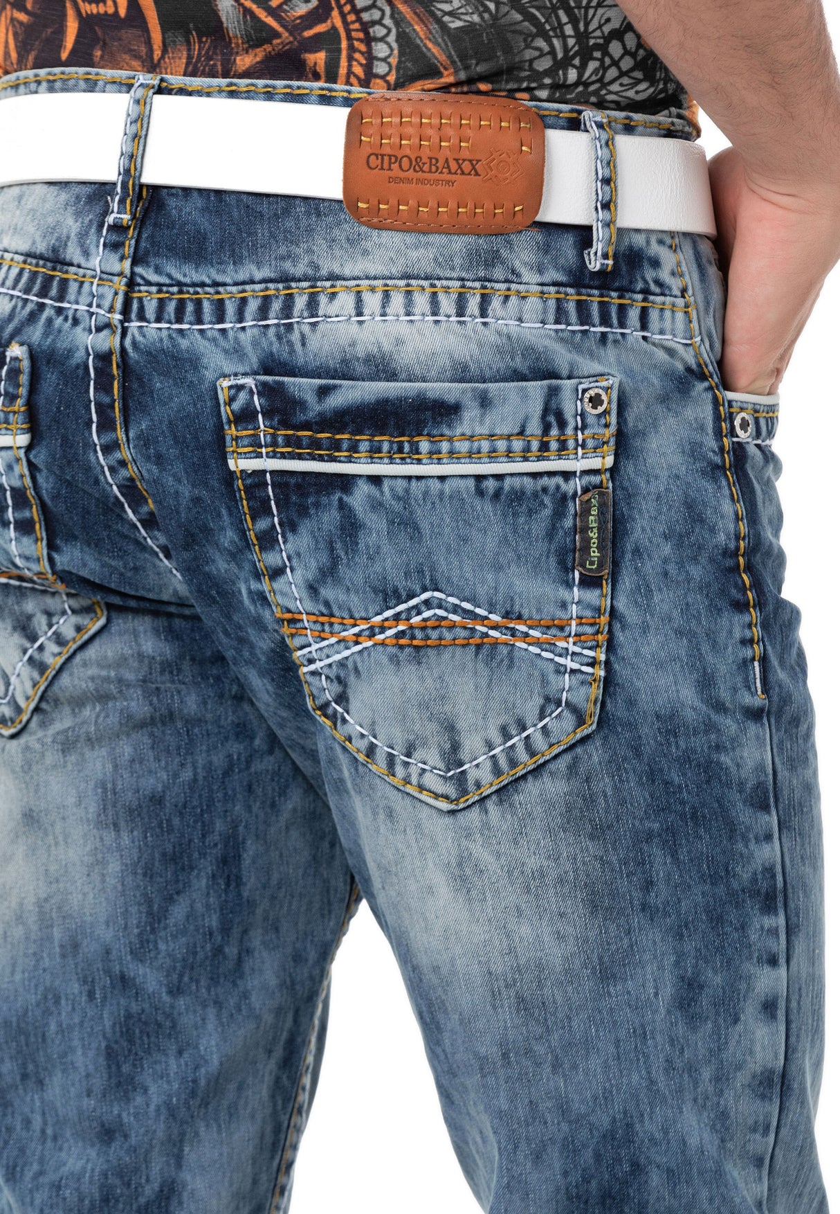 CD148 Herren bequeme Jeans mit Kontrastnähten in Straight Fit