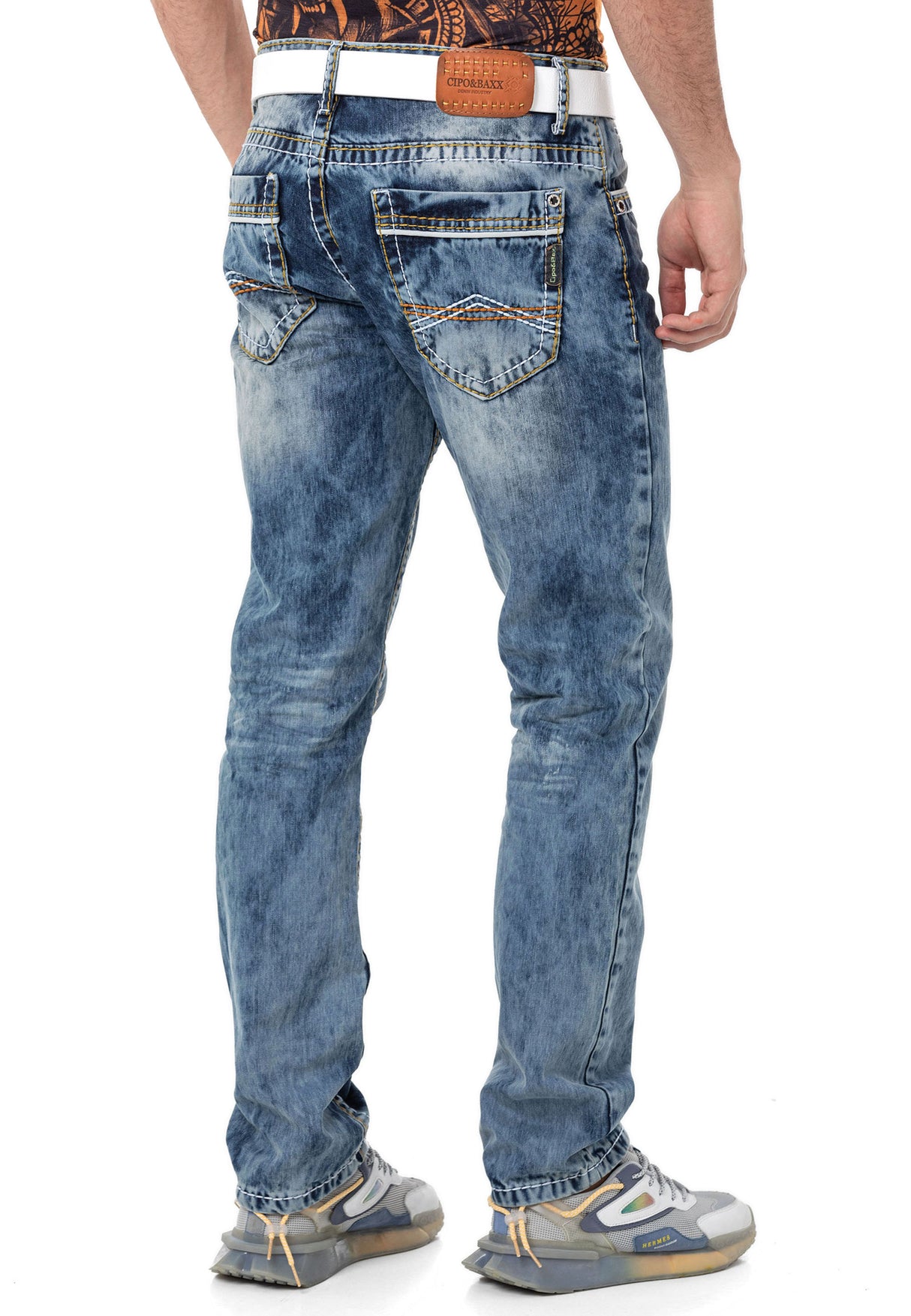 CD148 Herren bequeme Jeans mit Kontrastnähten in Straight Fit