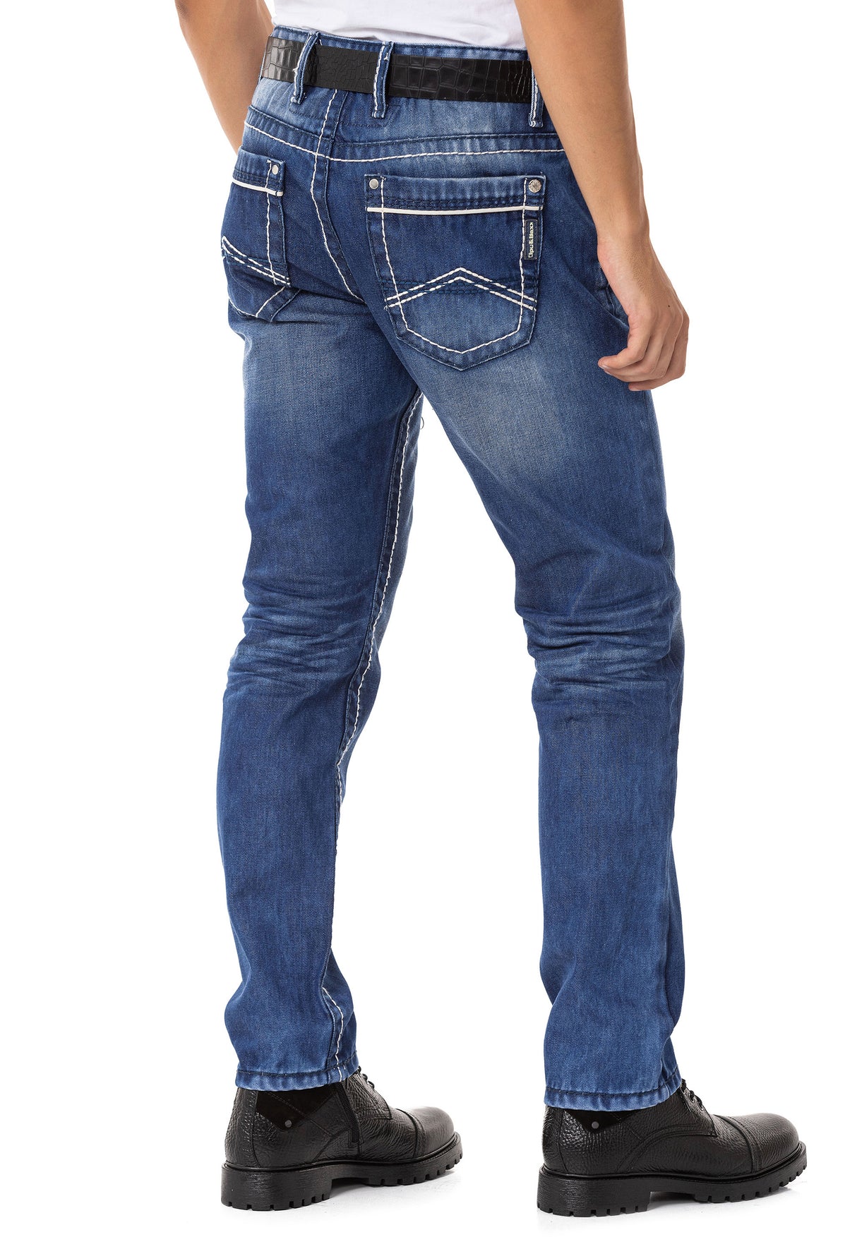 CD148 Herren bequeme Jeans mit Kontrastnähten in Straight Fit