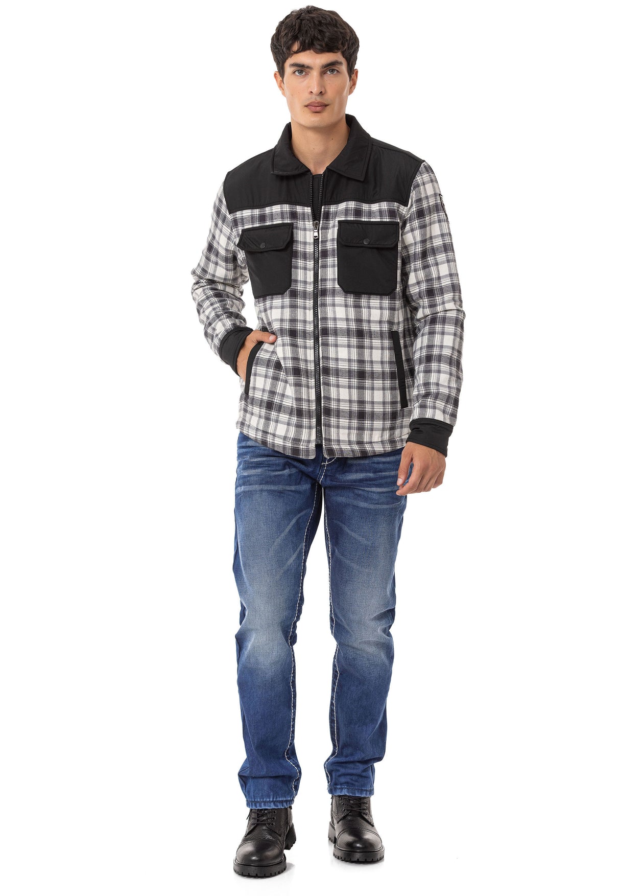 CD148 Herren bequeme Jeans mit Kontrastnähten in Straight Fit