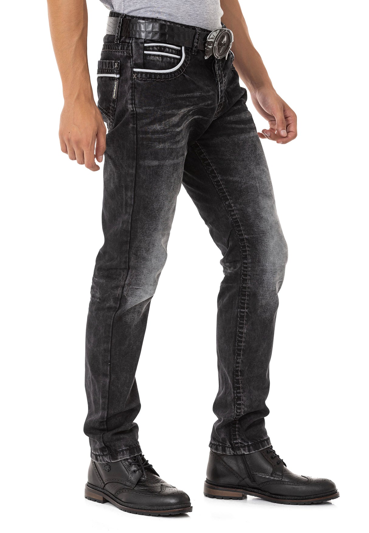 CD148 Herren bequeme Jeans mit Kontrastnähten in Straight Fit