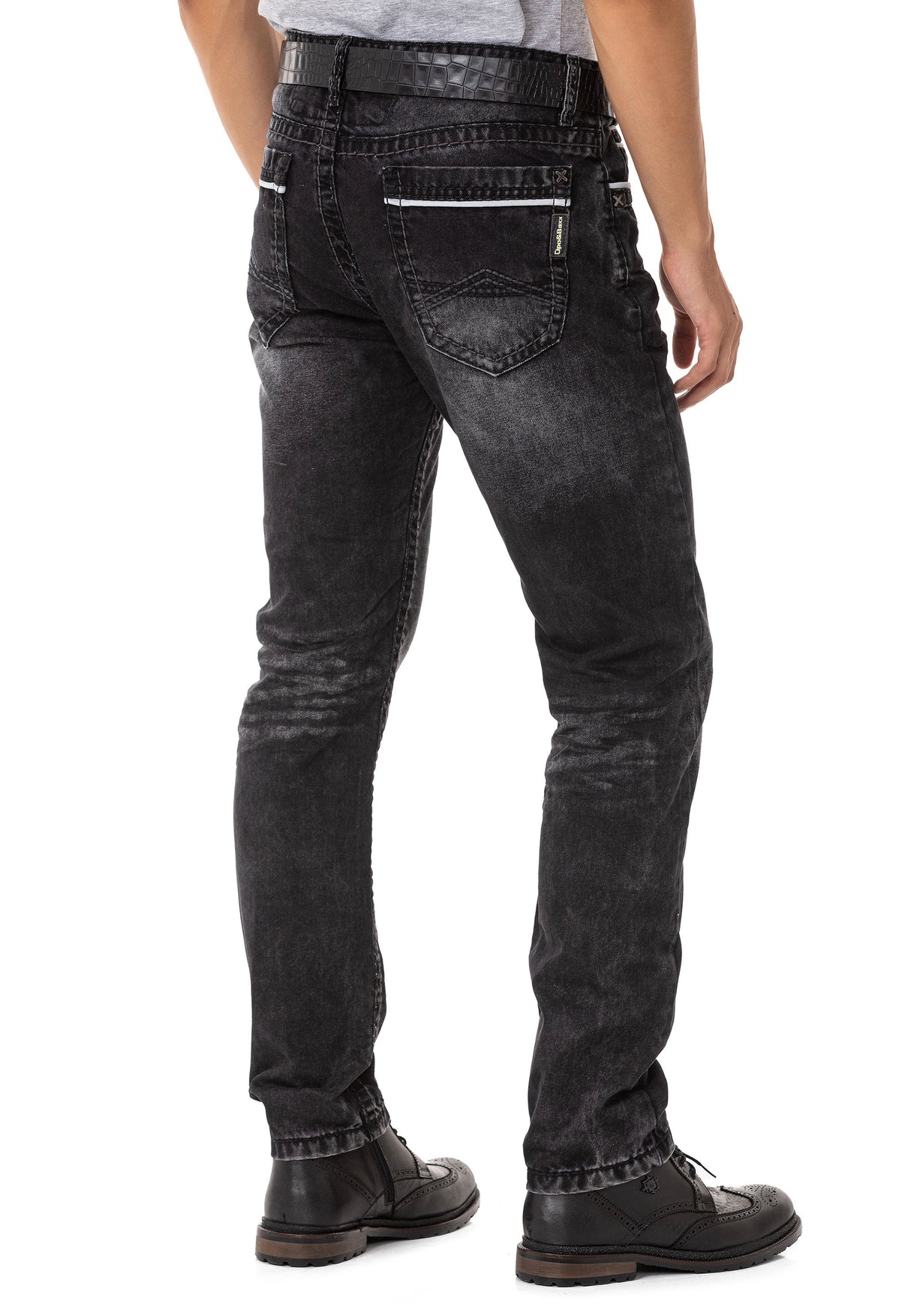 CD148 Herren bequeme Jeans mit Kontrastnähten in Straight Fit