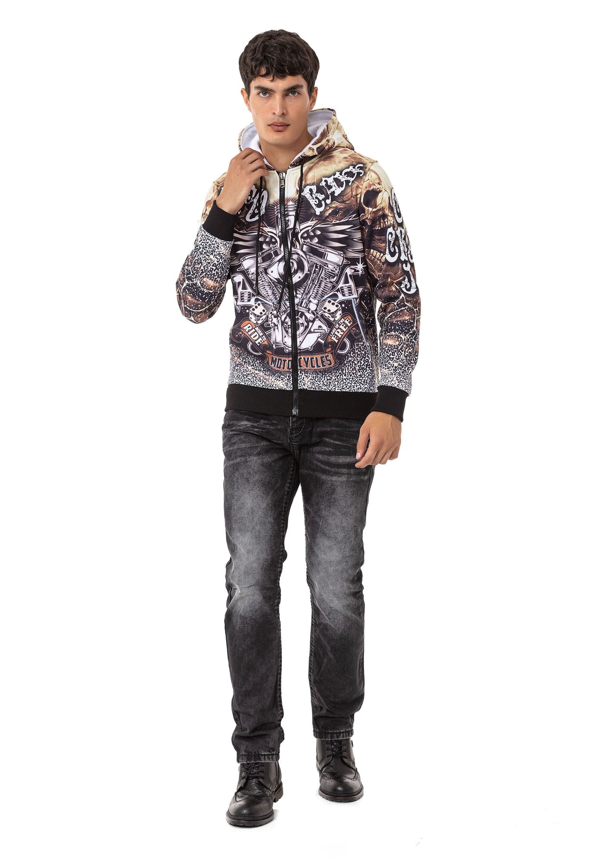 CD148 Herren bequeme Jeans mit Kontrastnähten in Straight Fit