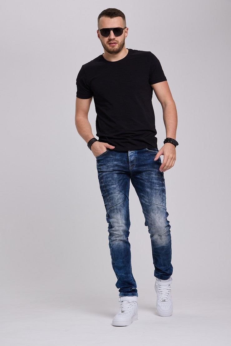CD286 Herren bequeme Jeans mit cooler Waschung und Ziernähten