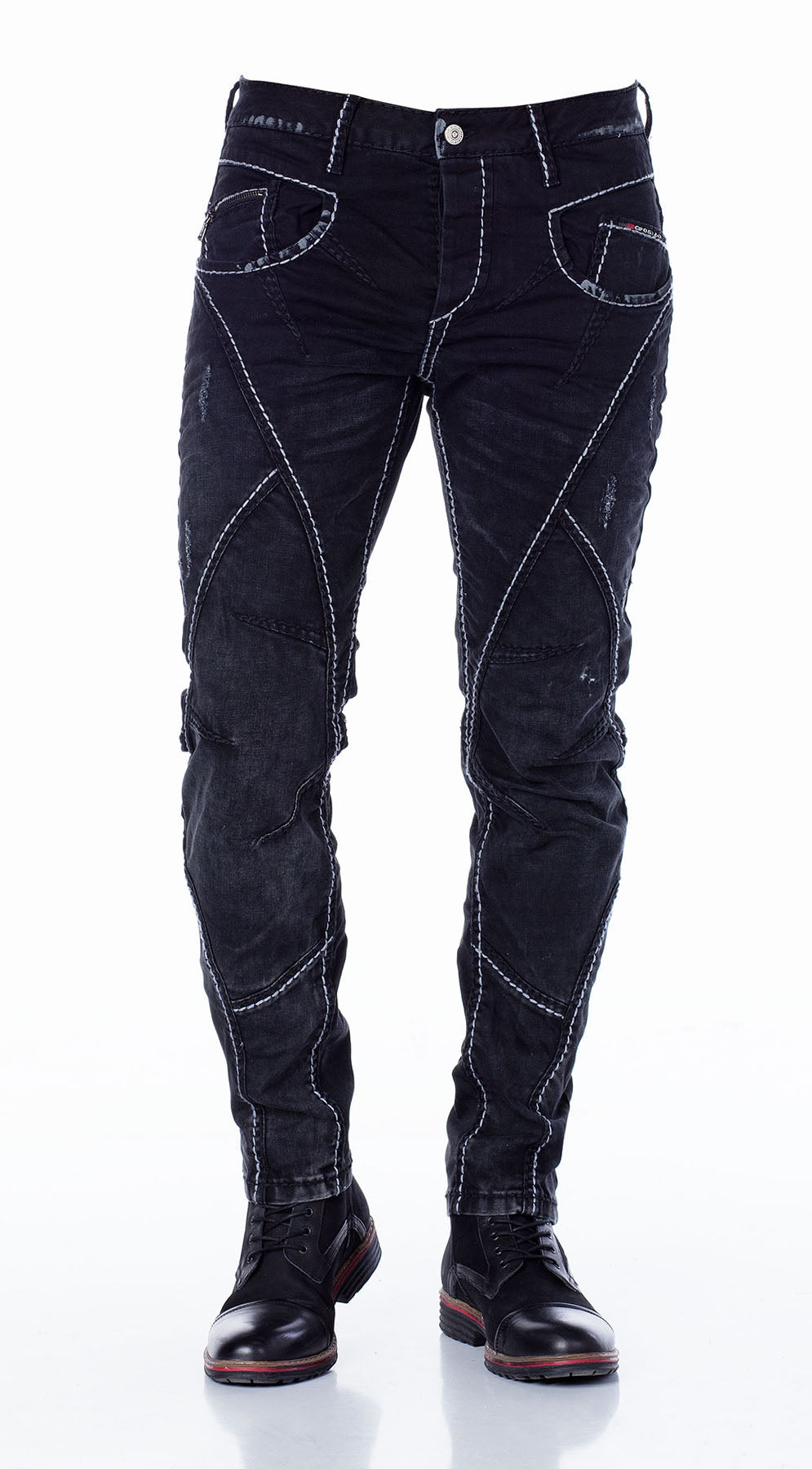 CD288 jeansy z ozdobnym przeszyciem