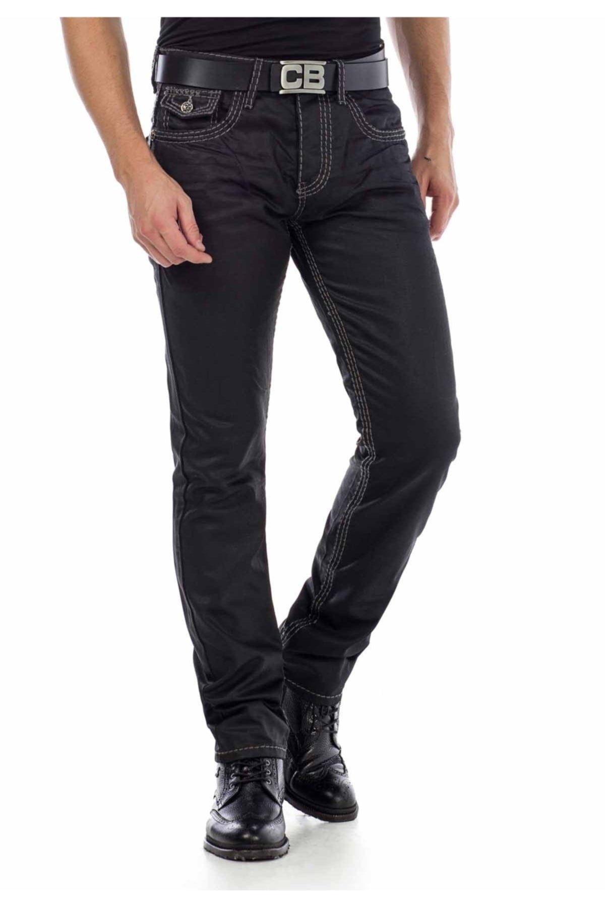 CD295 Herren bequeme Jeans im glänzenden Matt-Look in Straight Fit