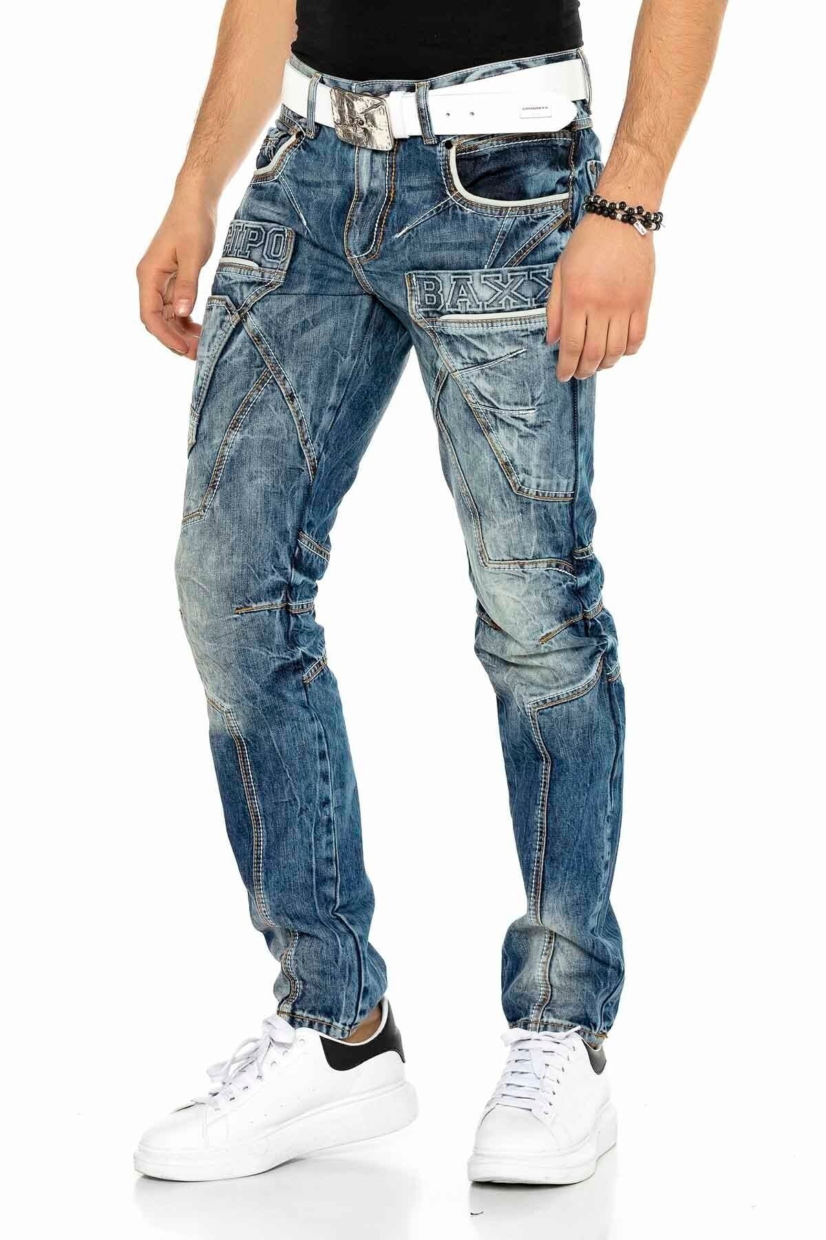 CD391 Jeans confortable pour hommes avec coutures contrastées et poches latérales