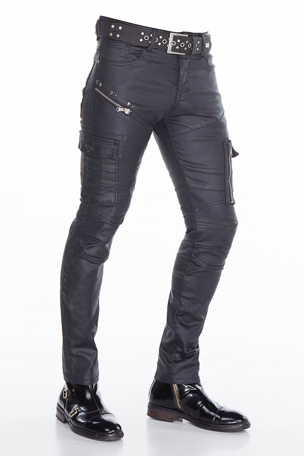 CD405 jeansy powlekane z suwakami