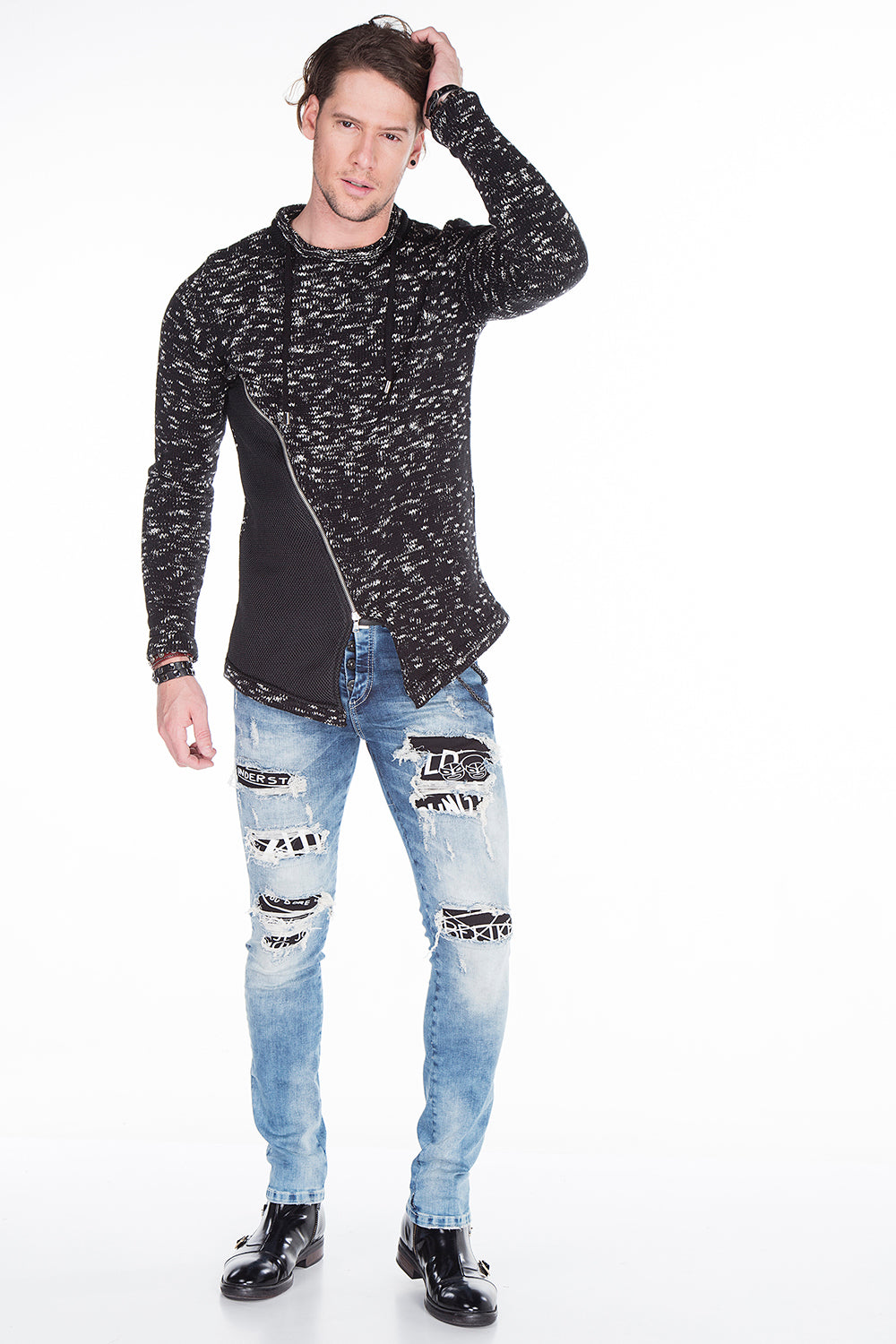 CD417 jeansy proste z dziurami