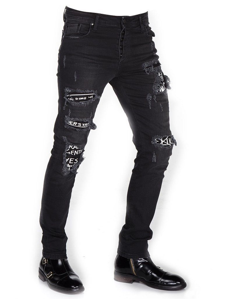 CD417 jeansy proste z dziurami