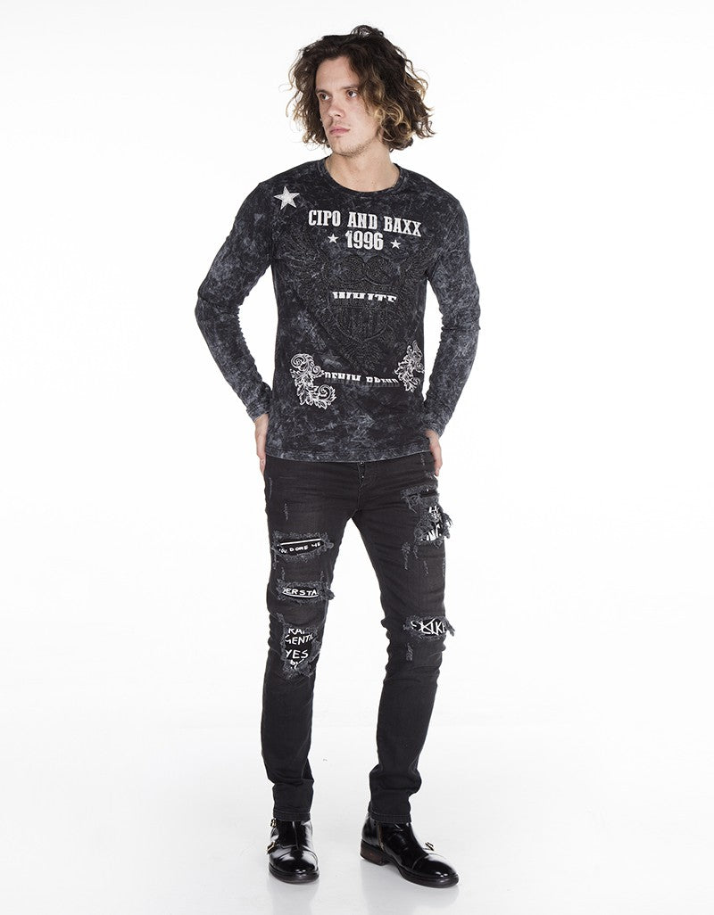 CD417 jeansy proste z dziurami