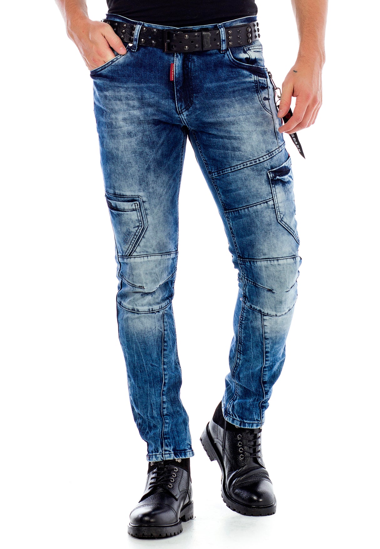 CD478 jeansy slim fit z przeszyciami i kieszenią