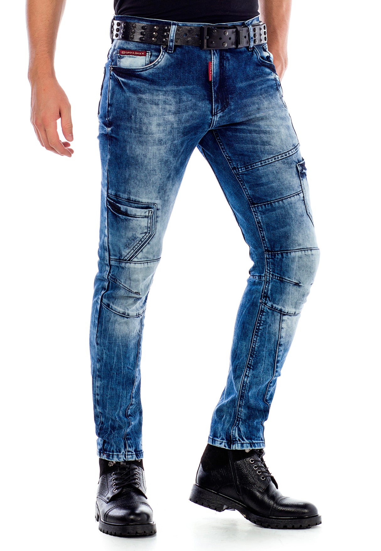 CD478 jeansy slim fit z przeszyciami i kieszenią