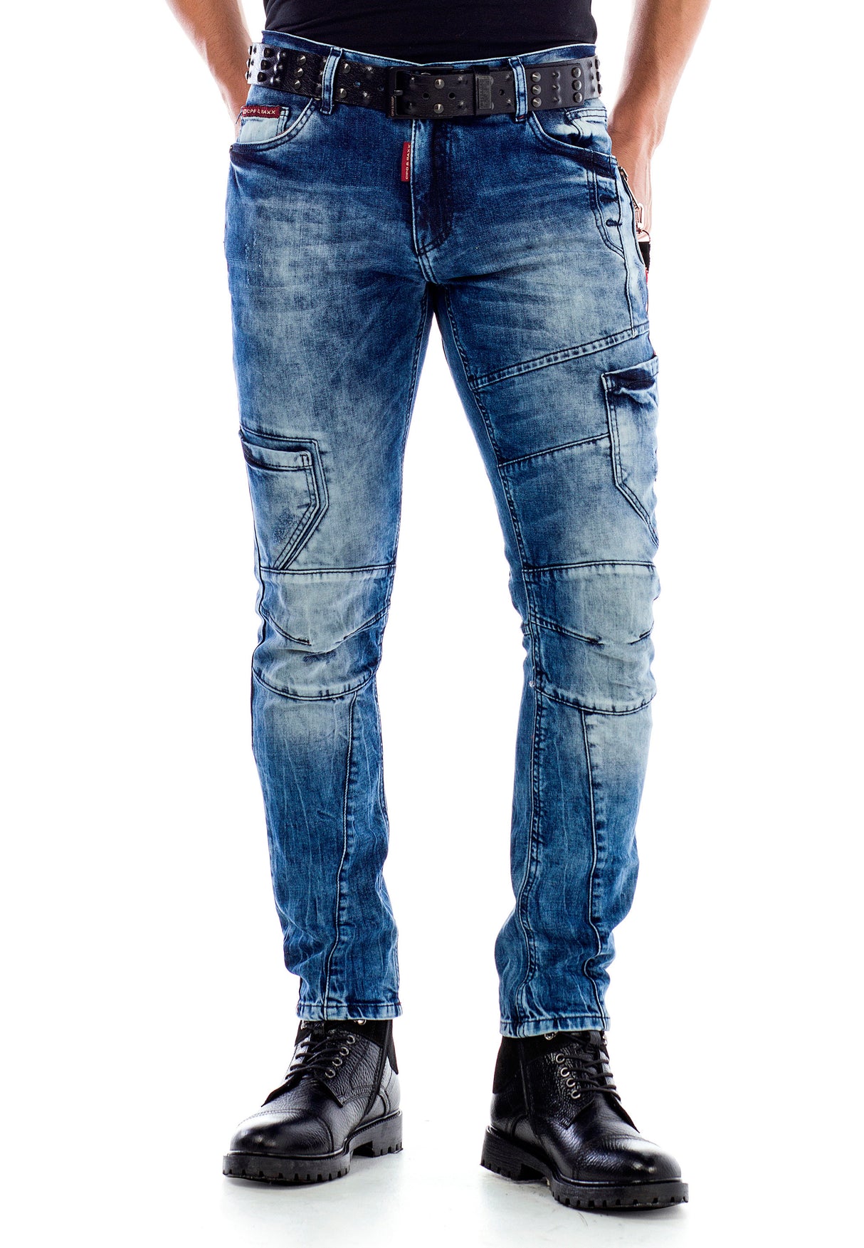 CD478 jeansy slim fit z przeszyciami i kieszenią