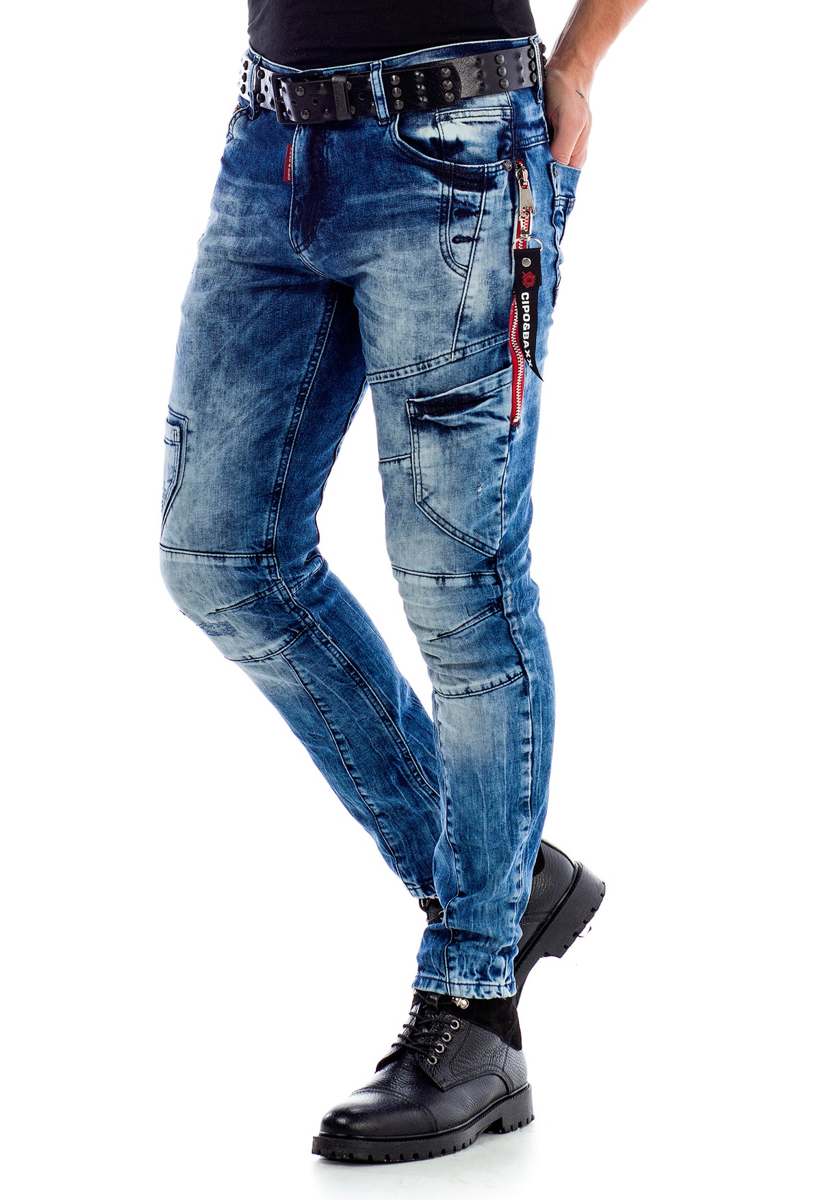 CD478 jeansy slim fit z przeszyciami i kieszenią