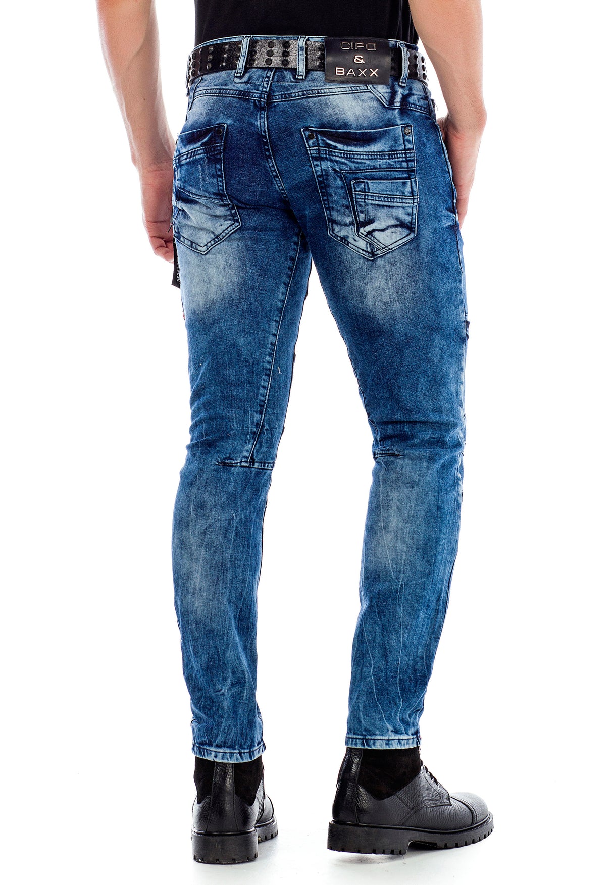 CD478 jeansy slim fit z przeszyciami i kieszenią