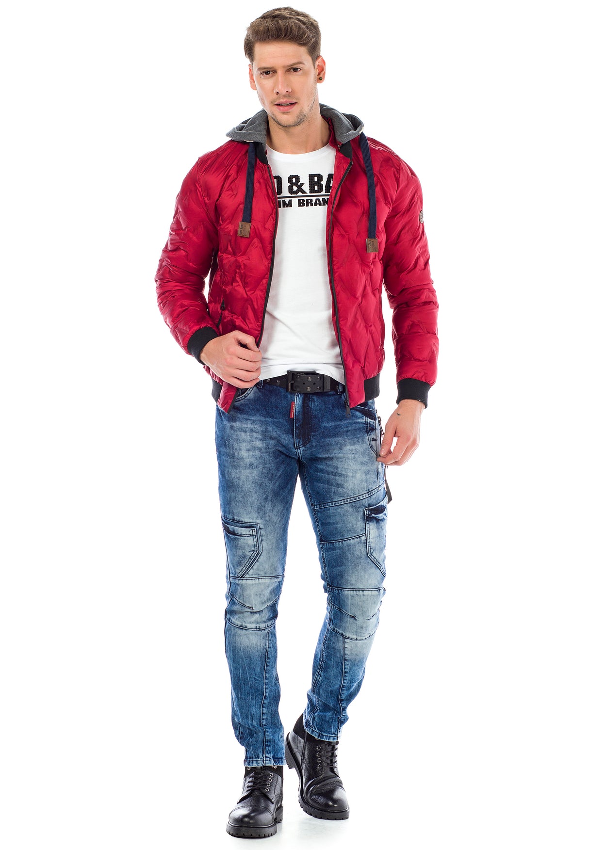 CD478 jeansy slim fit z przeszyciami i kieszenią