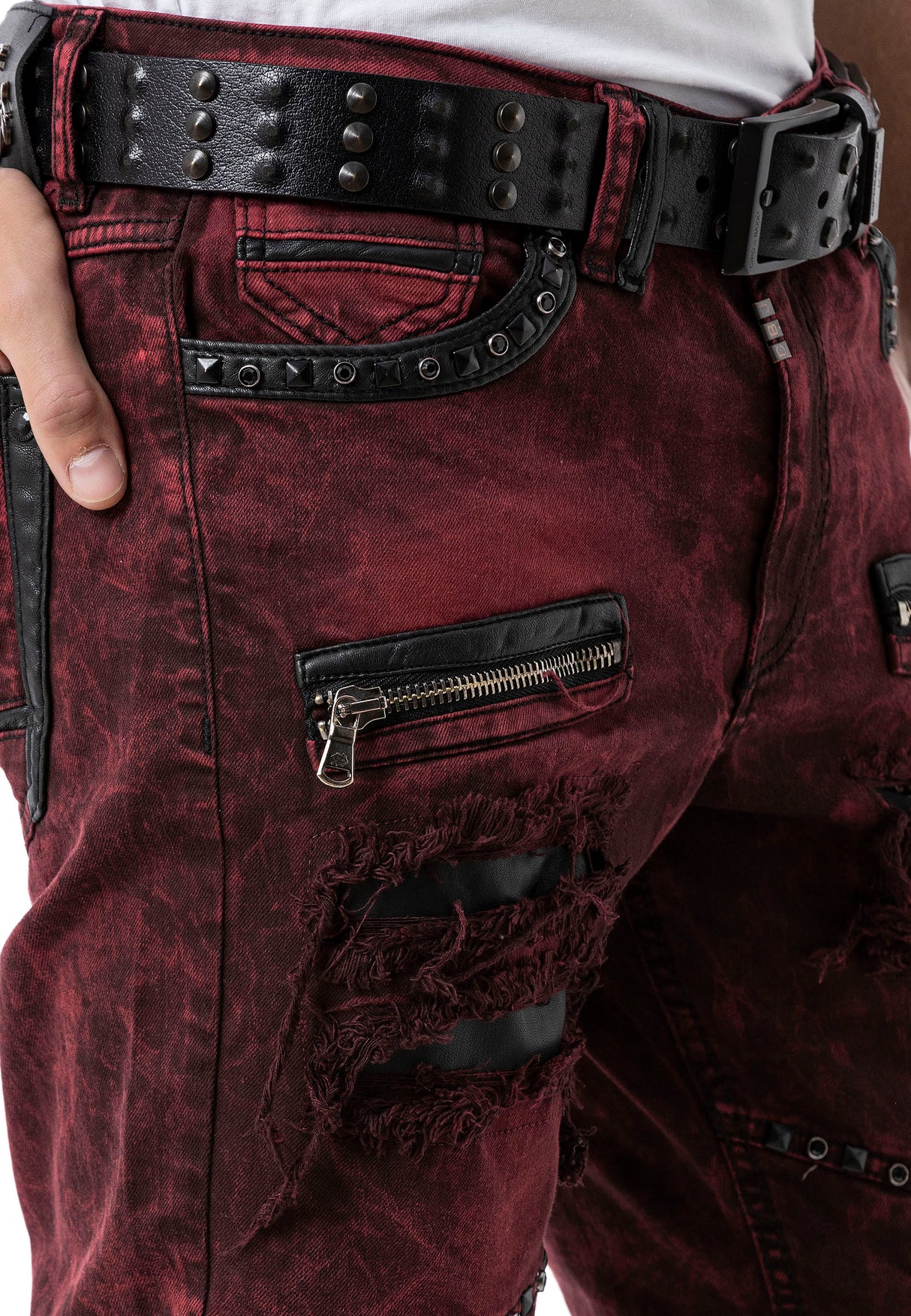 CD481 jeansy męskie z zamkami i nitami