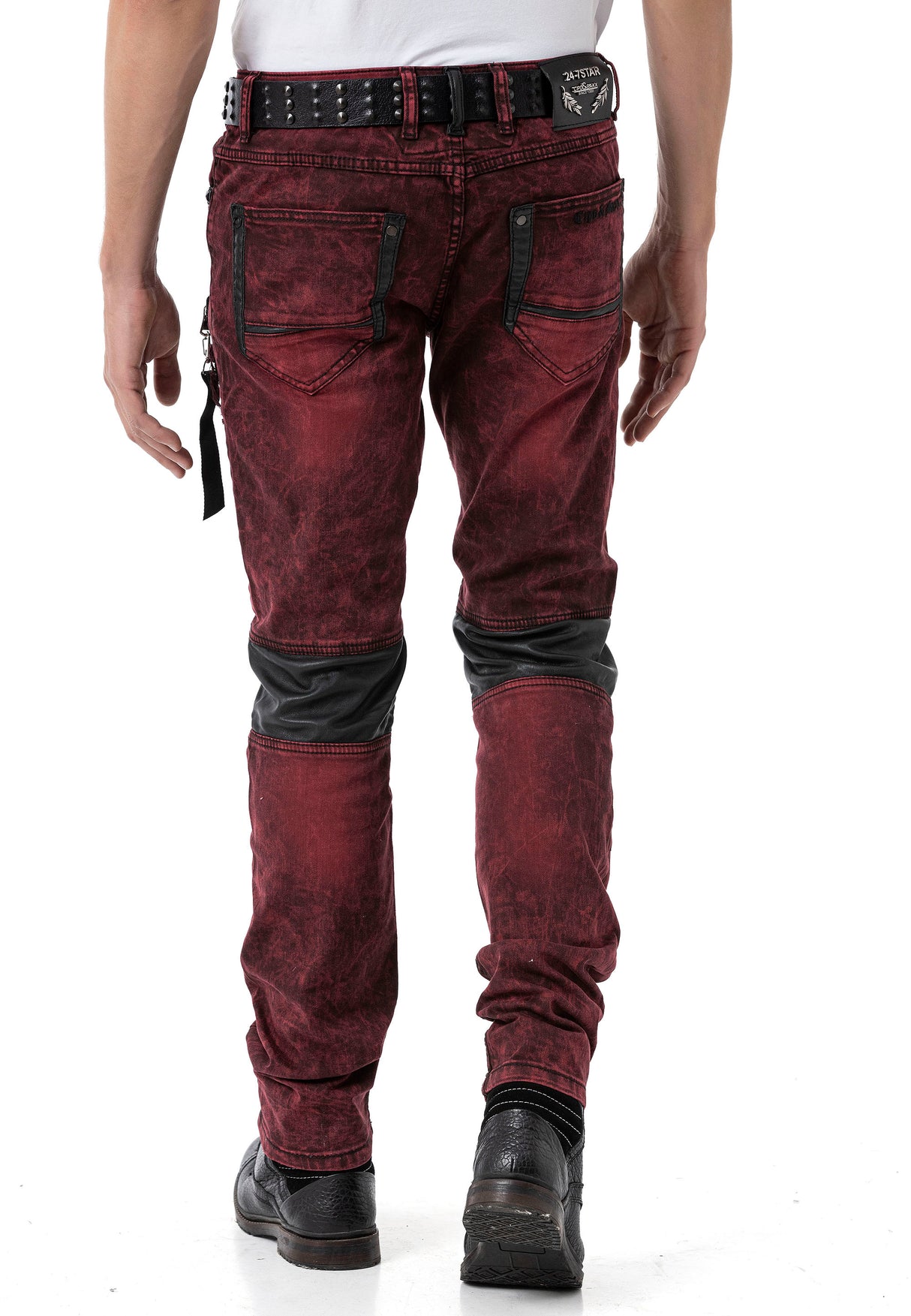 CD481 jeansy męskie z zamkami i nitami