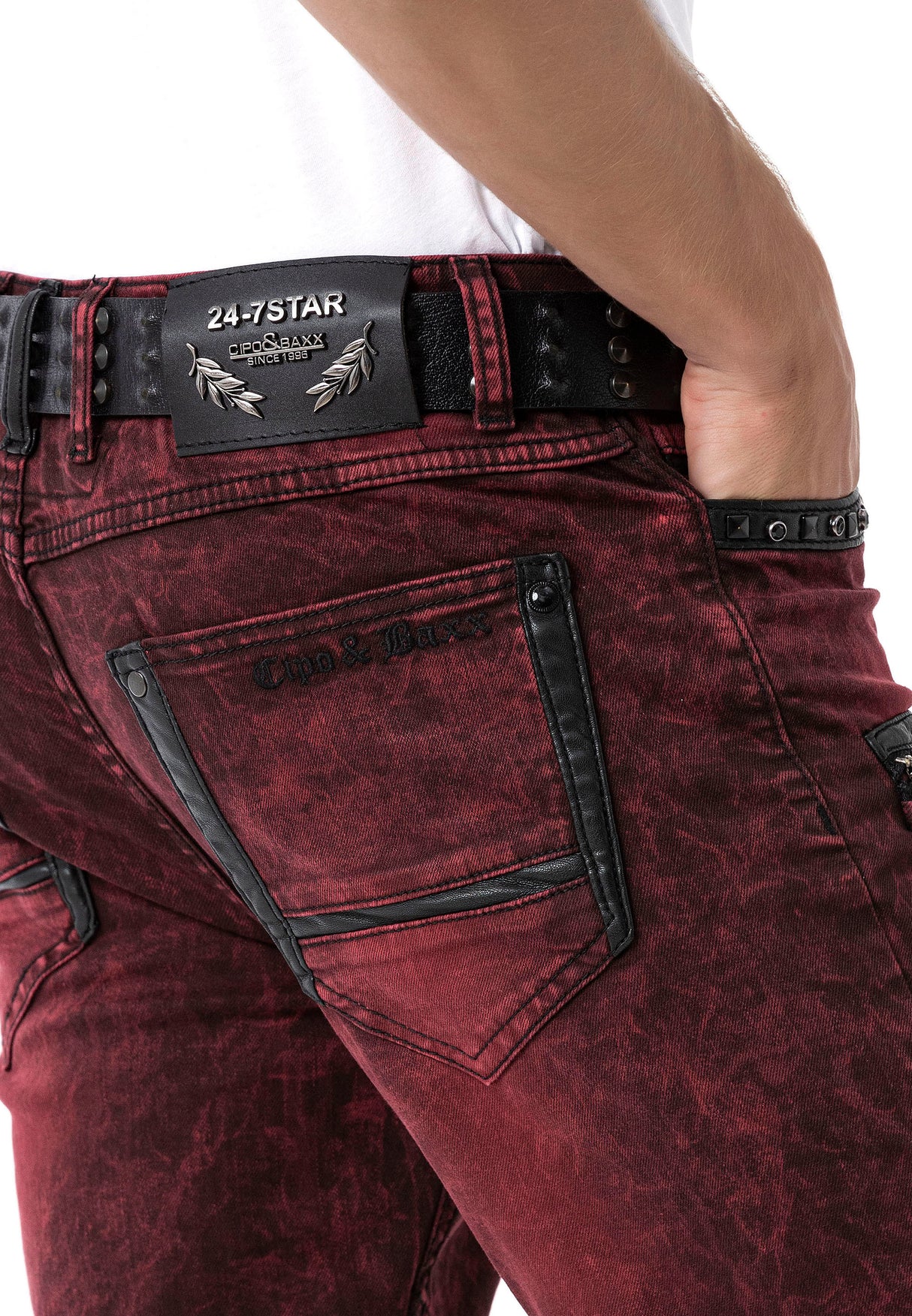 CD481 jeansy męskie z zamkami i nitami