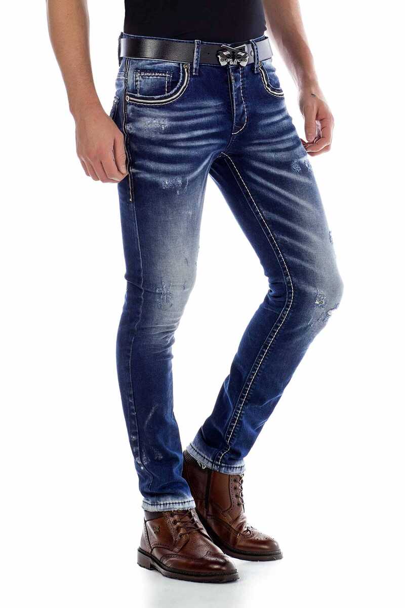 CD485 jeansy slim fit z efektem sprania