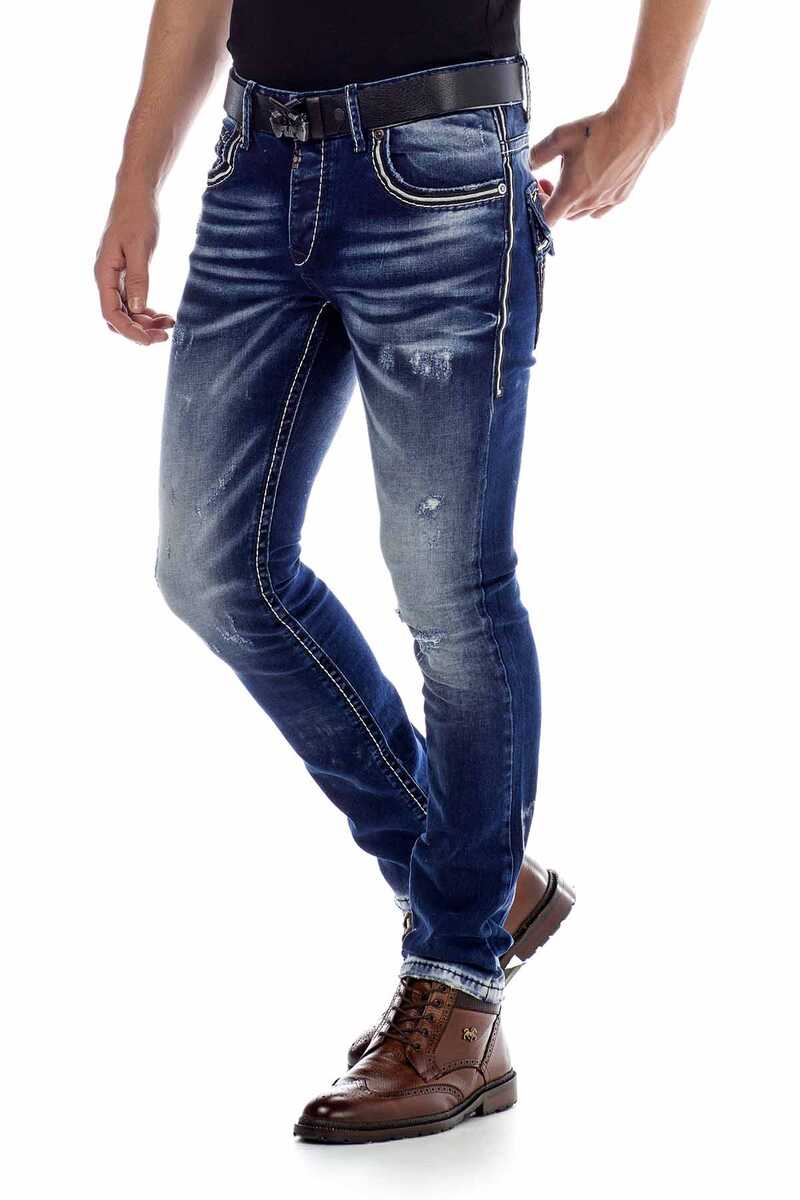 CD485 jeansy slim fit z efektem sprania