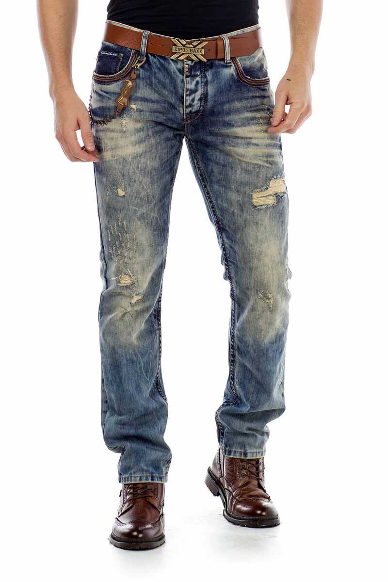 CD493 Herren Straight-Jeans mit Destroyed-Effekten